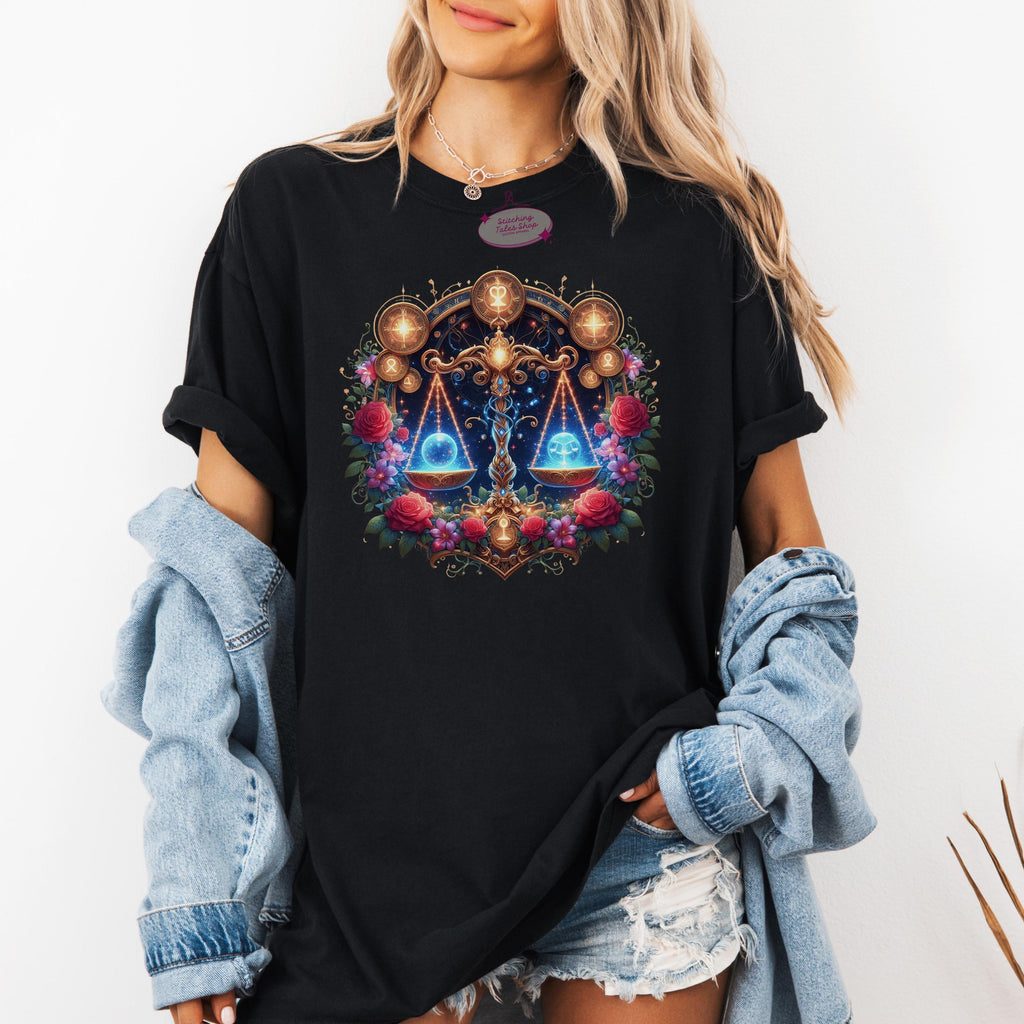 Comfort Colors Libra Shirt, Celestial Scales Graphic Tee