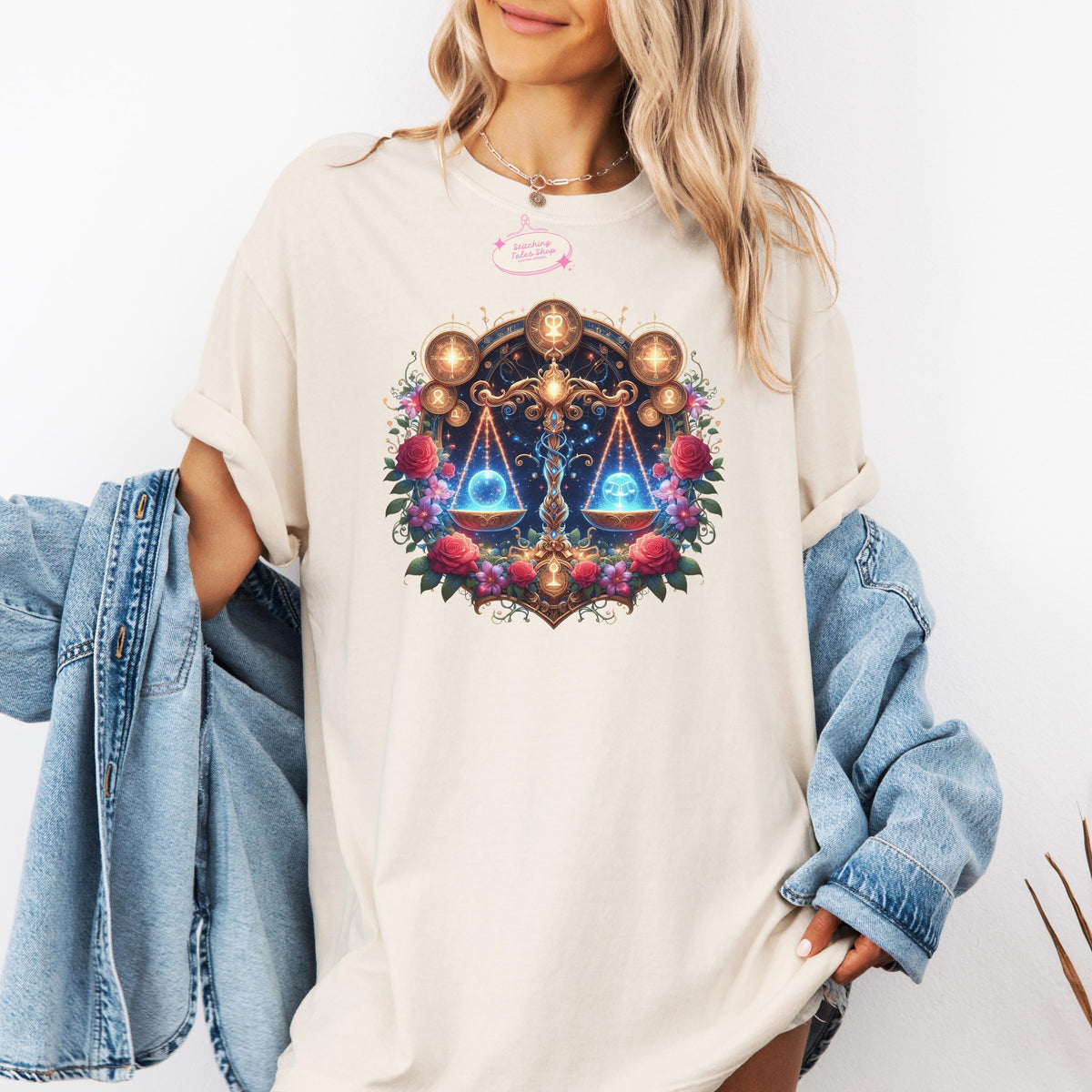 Comfort Colors Libra Shirt, Celestial Scales Graphic Tee