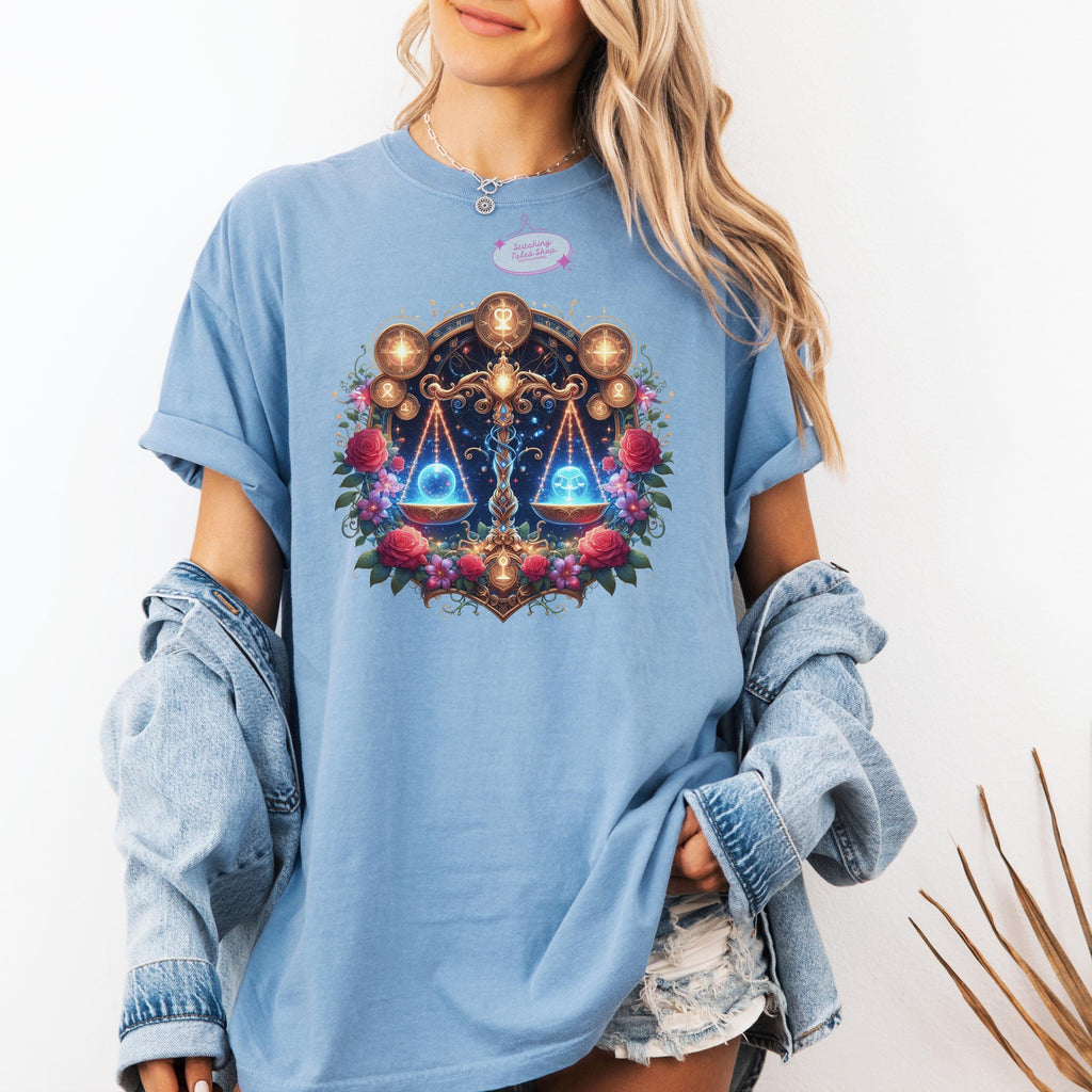 Comfort Colors Libra Shirt, Celestial Scales Graphic Tee
