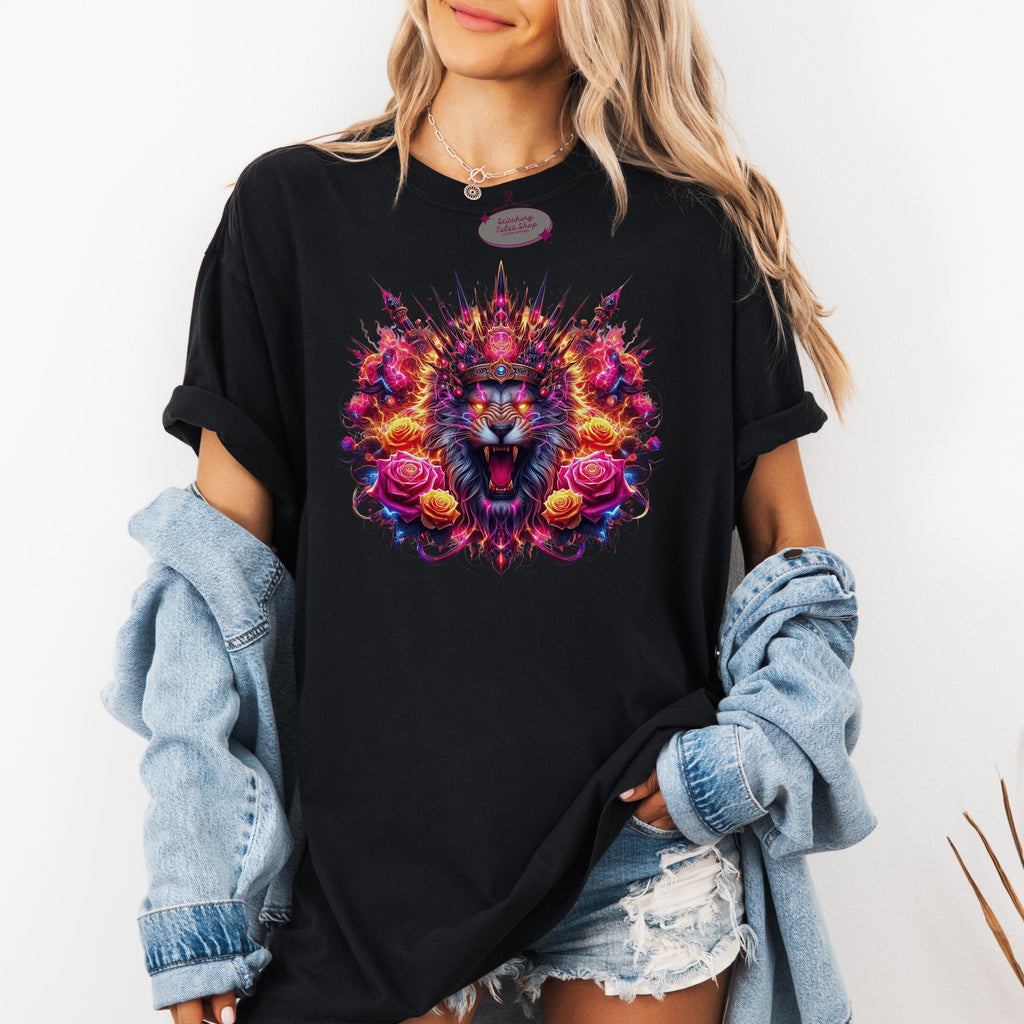 Leo Zodiac Comfort Colors Tee, Fire Lion Graphic