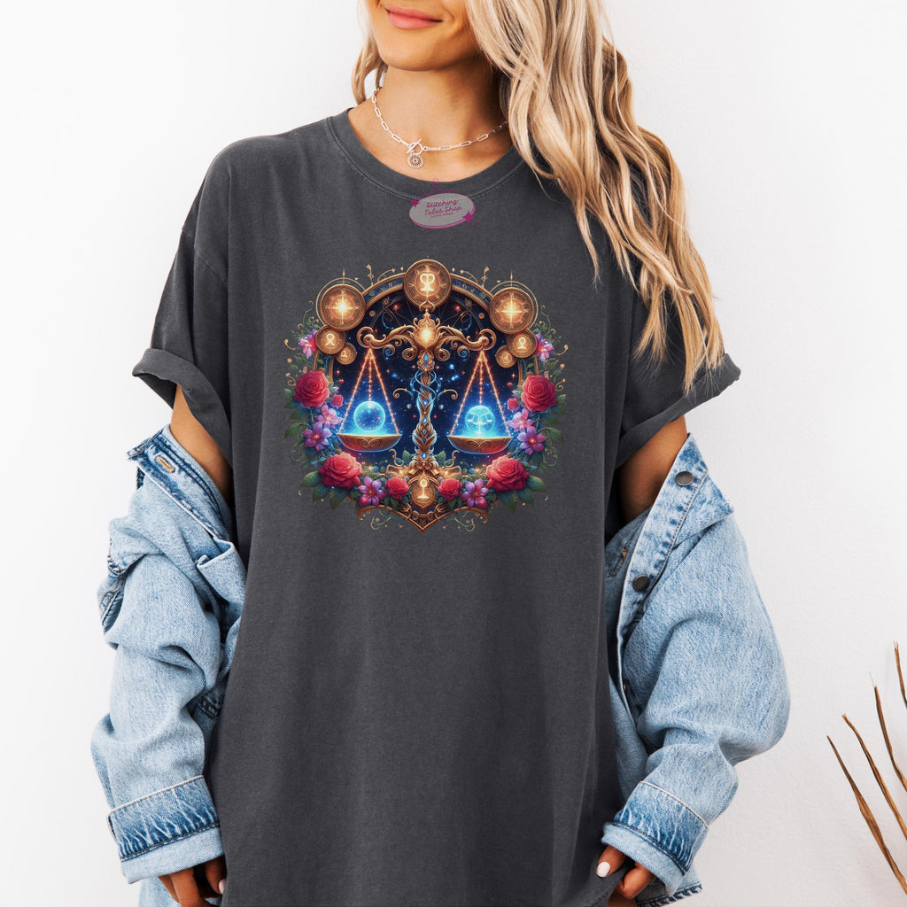 Comfort Colors Libra Shirt, Celestial Scales Graphic Tee