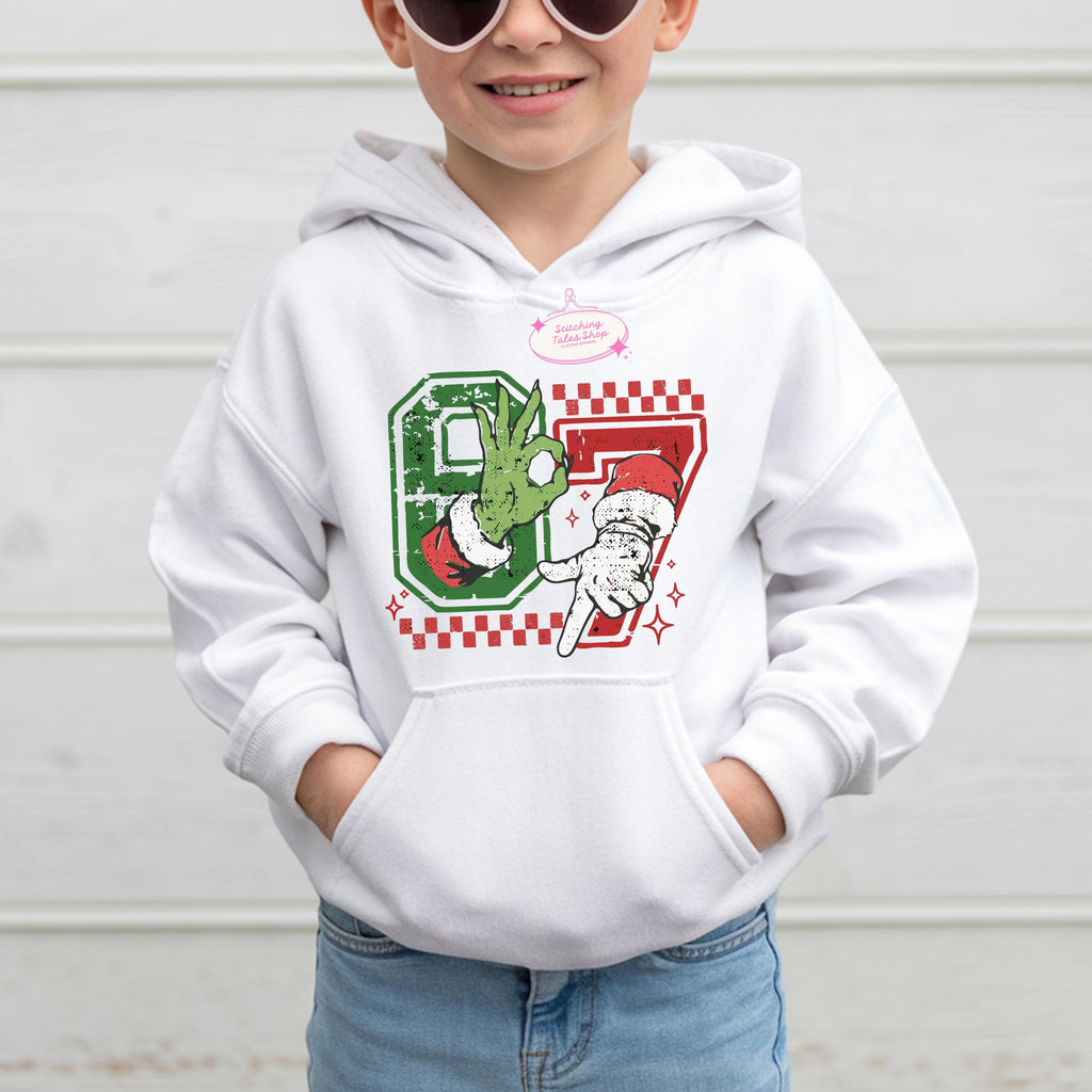 Kids Christmas Hoodie, "67" Holiday Sweatshirt, Festive Youth Top