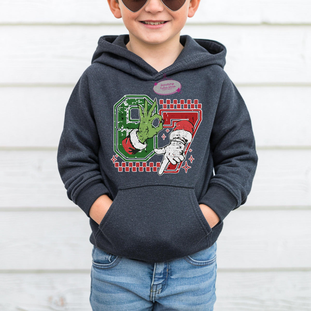 Kids Christmas Hoodie, "67" Holiday Sweatshirt, Festive Youth Top