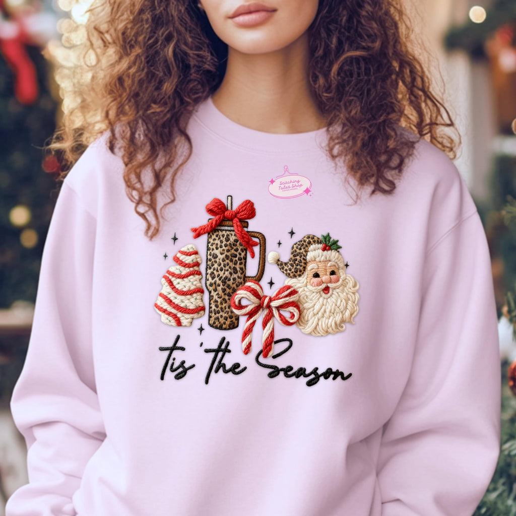 Tis the Season Sweater, Faux Yarn Christmas Hoodie, Cozy Holiday Sweatshirt, Cute Santa Coffee Sweater, Festive Winter Hoodie