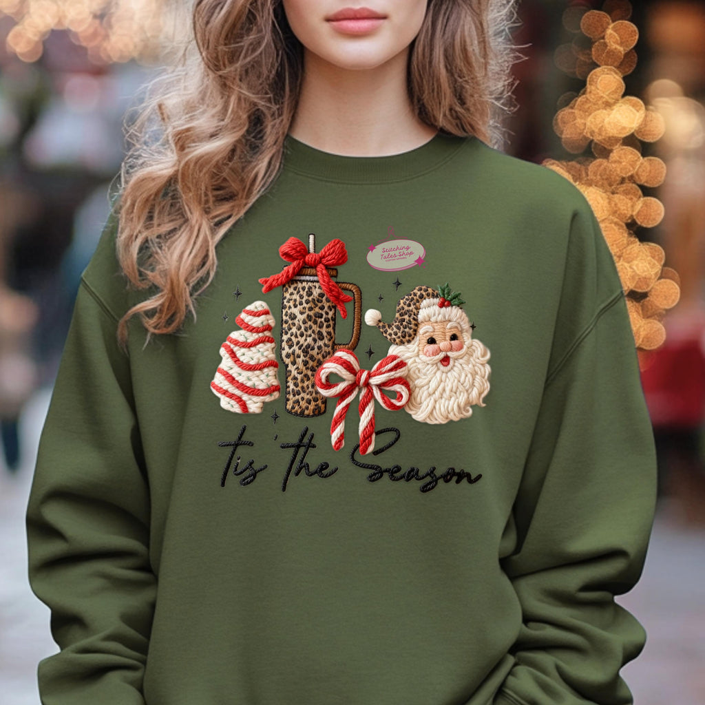 Tis the Season Sweater, Faux Yarn Christmas Hoodie, Cozy Holiday Sweatshirt, Cute Santa Coffee Sweater, Festive Winter Hoodie