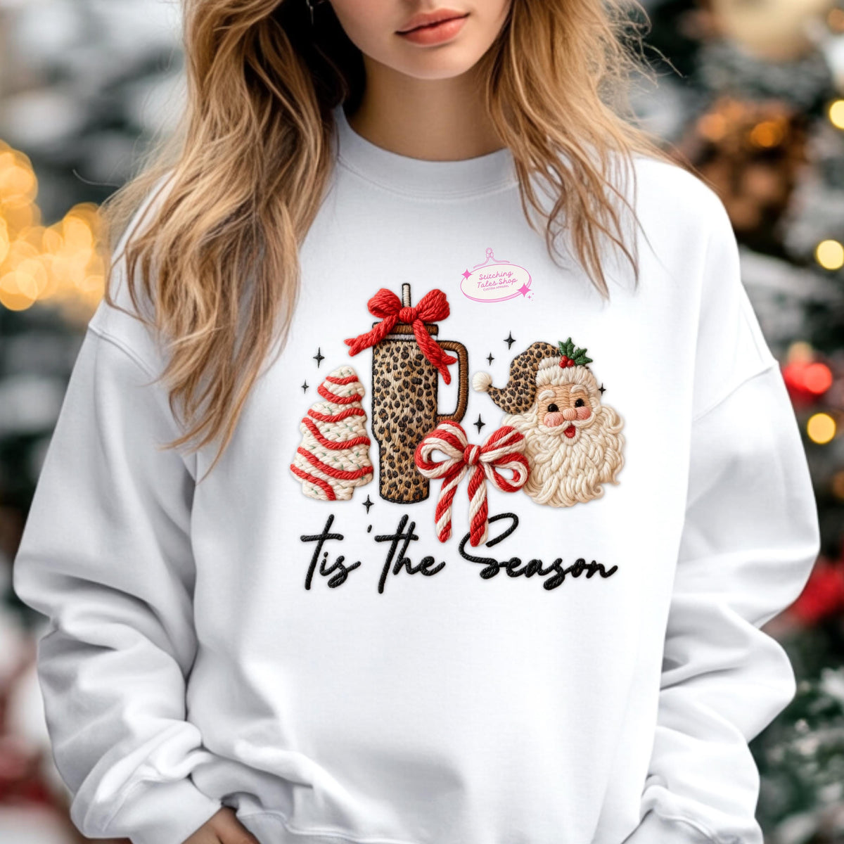 Tis the Season Sweater, Faux Yarn Christmas Hoodie, Cozy Holiday Sweatshirt, Cute Santa Coffee Sweater, Festive Winter Hoodie
