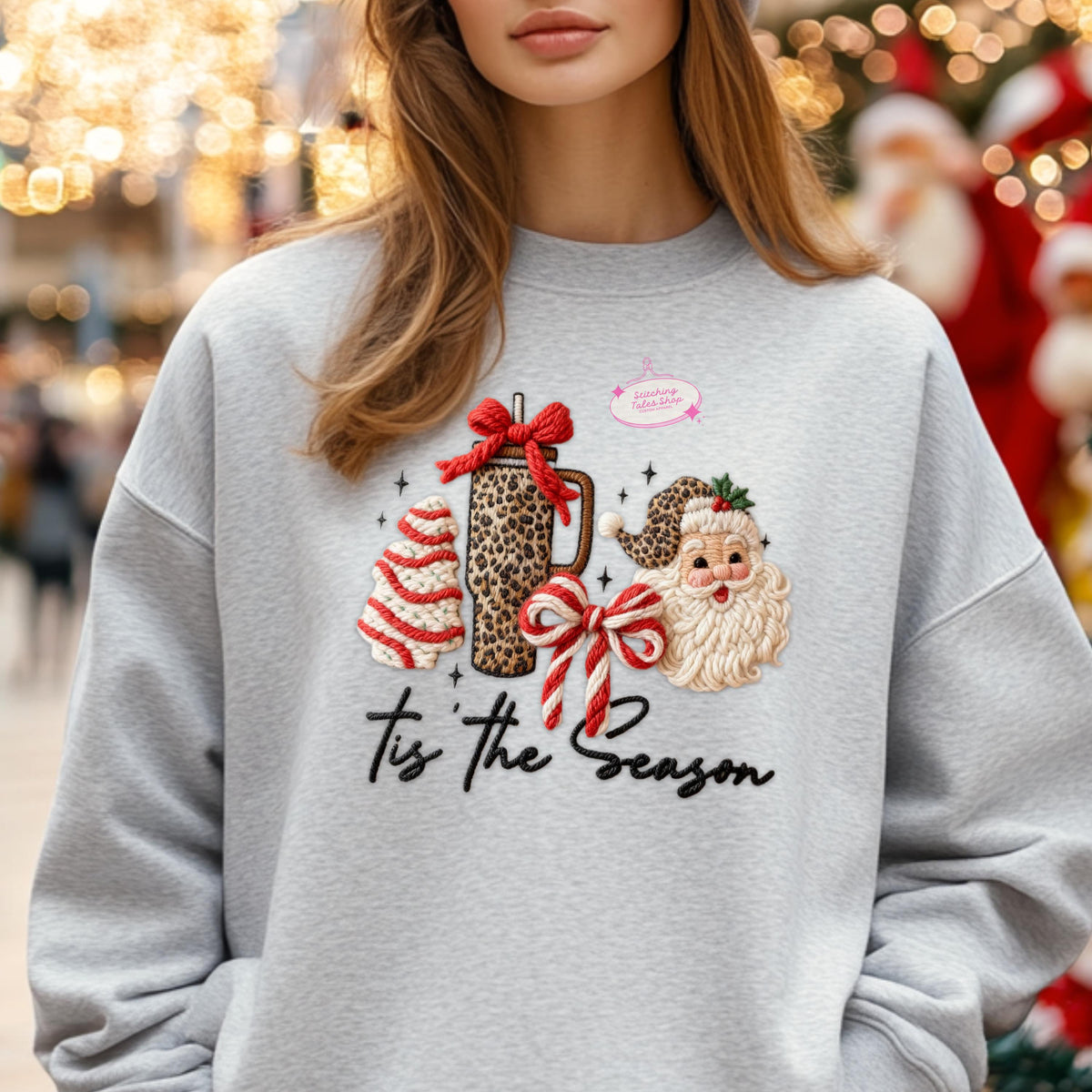 Tis the Season Sweater, Faux Yarn Christmas Hoodie, Cozy Holiday Sweatshirt, Cute Santa Coffee Sweater, Festive Winter Hoodie