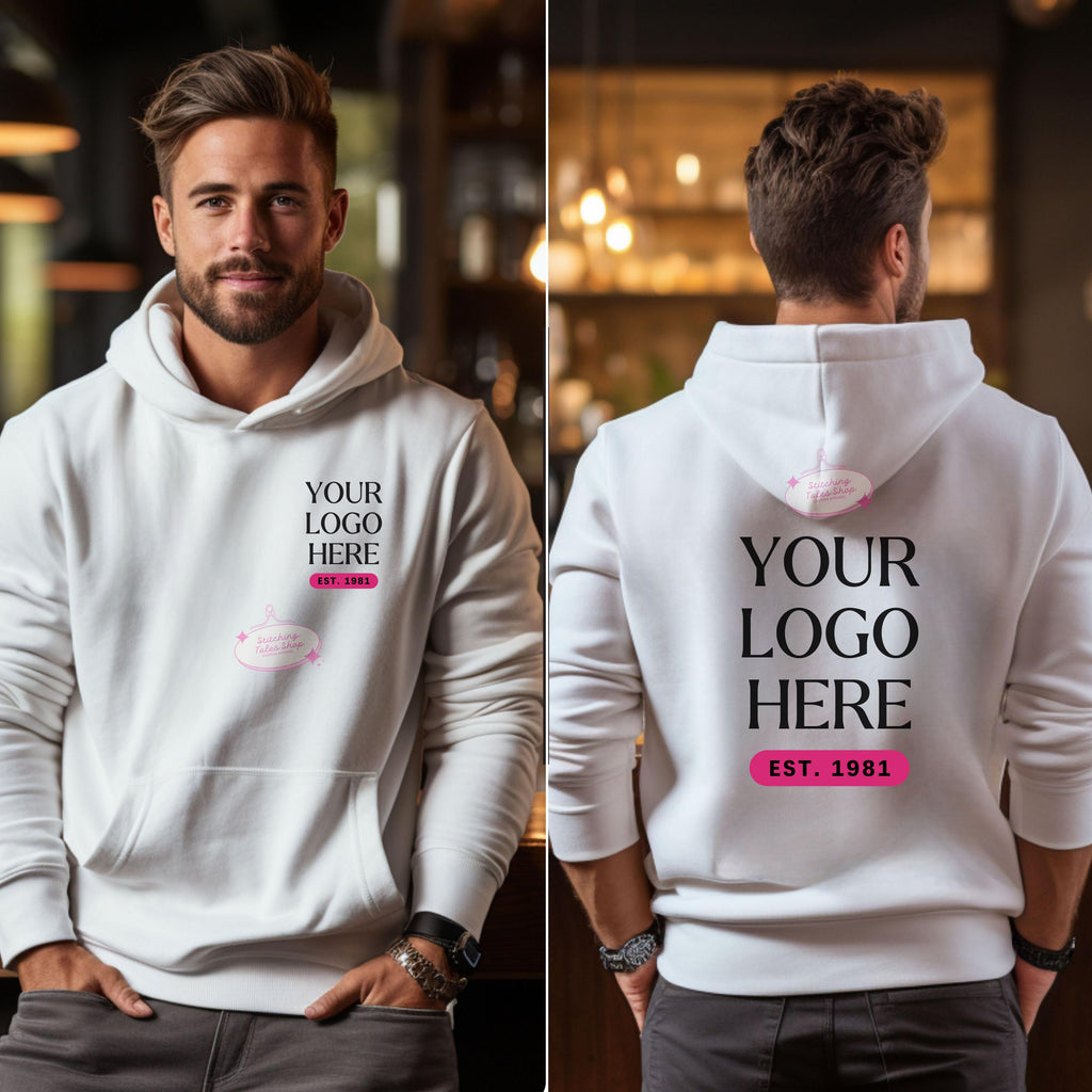 Custom logo hoodie, personalized business sweatshirt, bulk logo hoodies, DTF printed apparel, custom branded hoodie