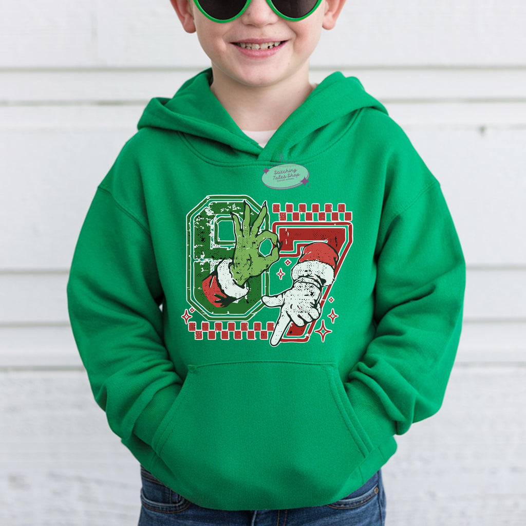 Kids Christmas Hoodie, "67" Holiday Sweatshirt, Festive Youth Top