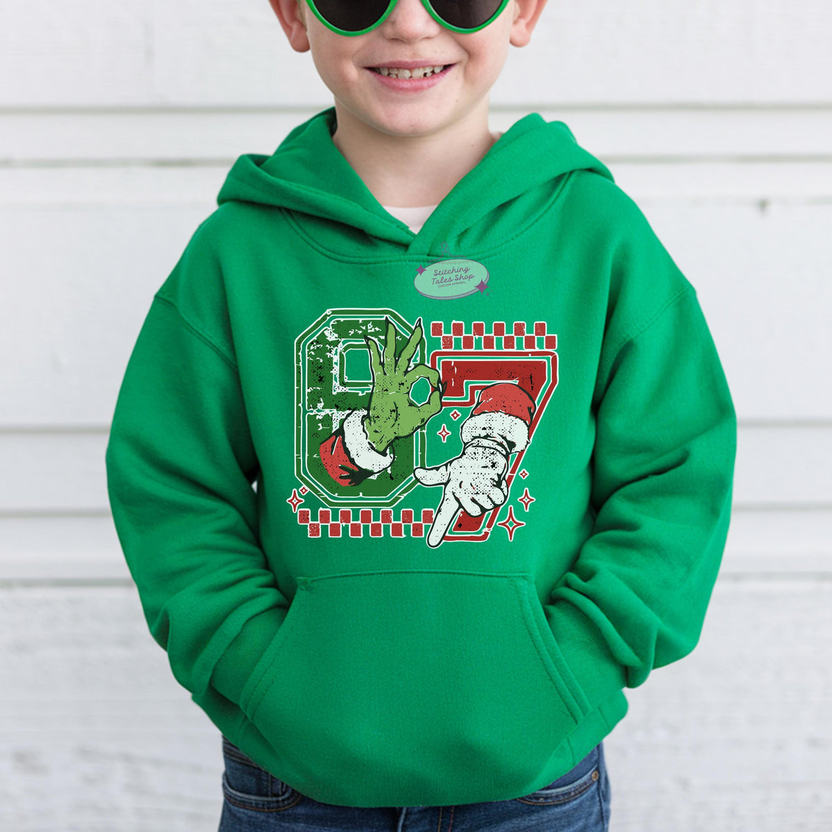 Kids Christmas Hoodie, "67" Holiday Sweatshirt, Festive Youth Top