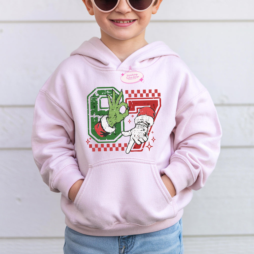Kids Christmas Hoodie, "67" Holiday Sweatshirt, Festive Youth Top