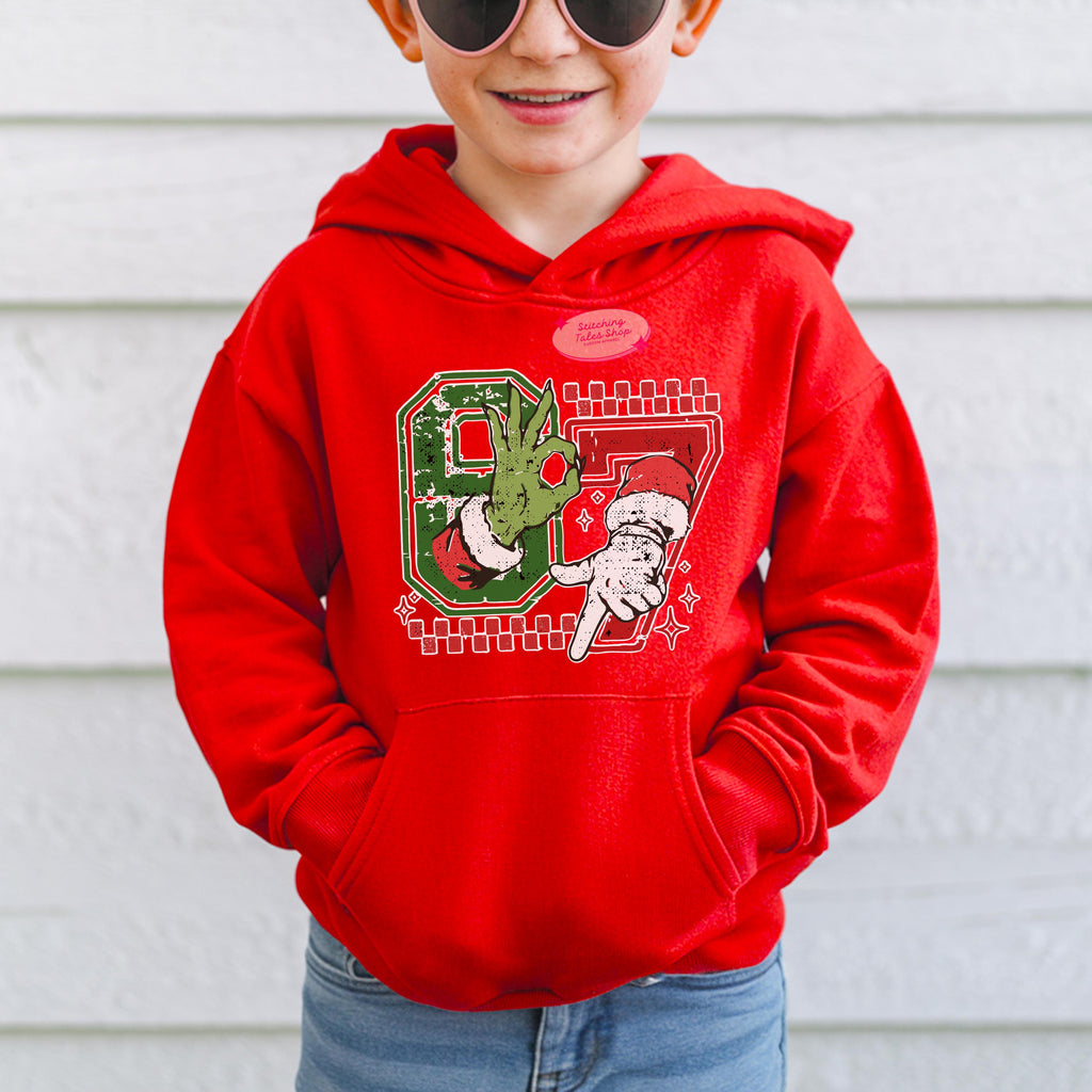 Kids Christmas Hoodie, "67" Holiday Sweatshirt, Festive Youth Top