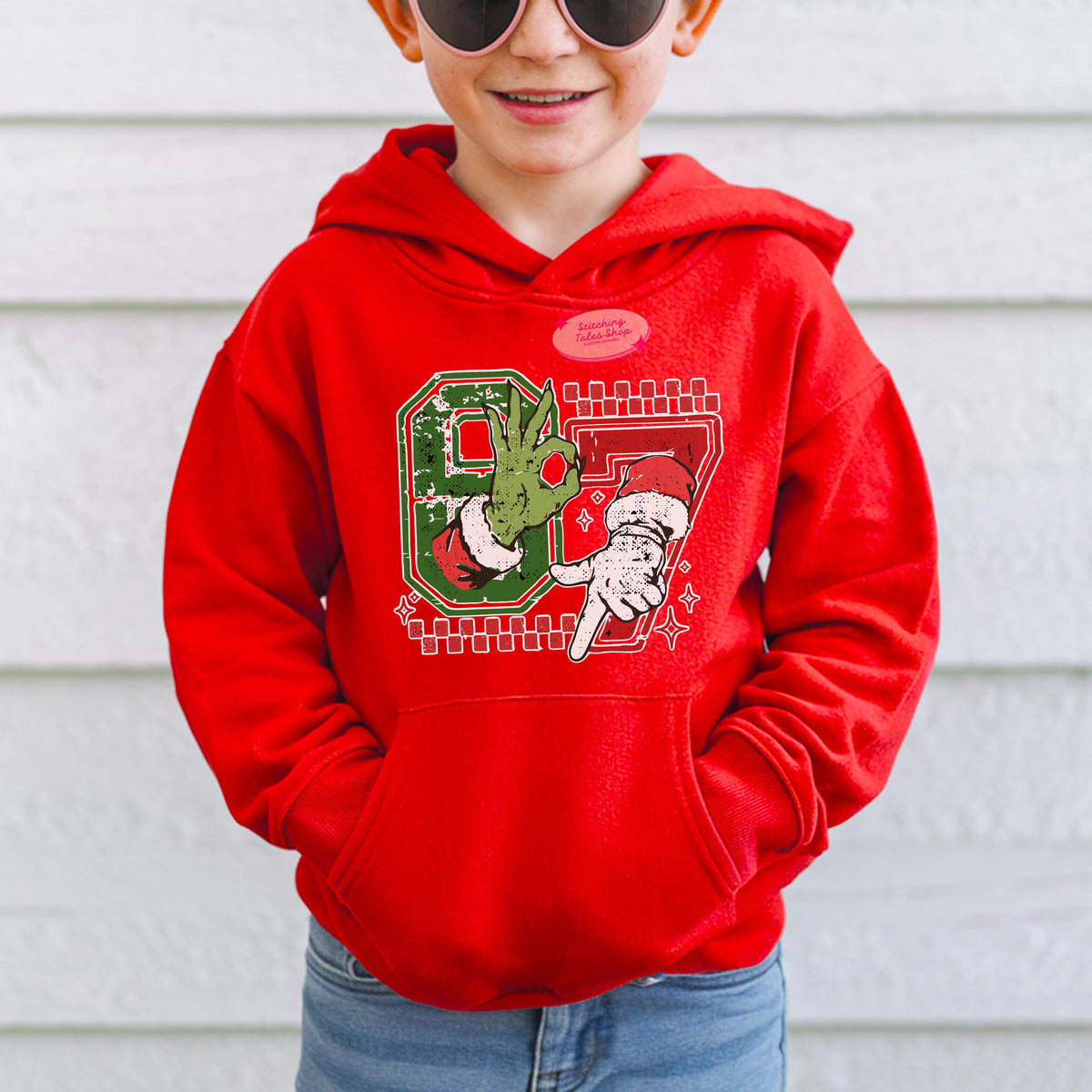 Kids Christmas Hoodie, "67" Holiday Sweatshirt, Festive Youth Top