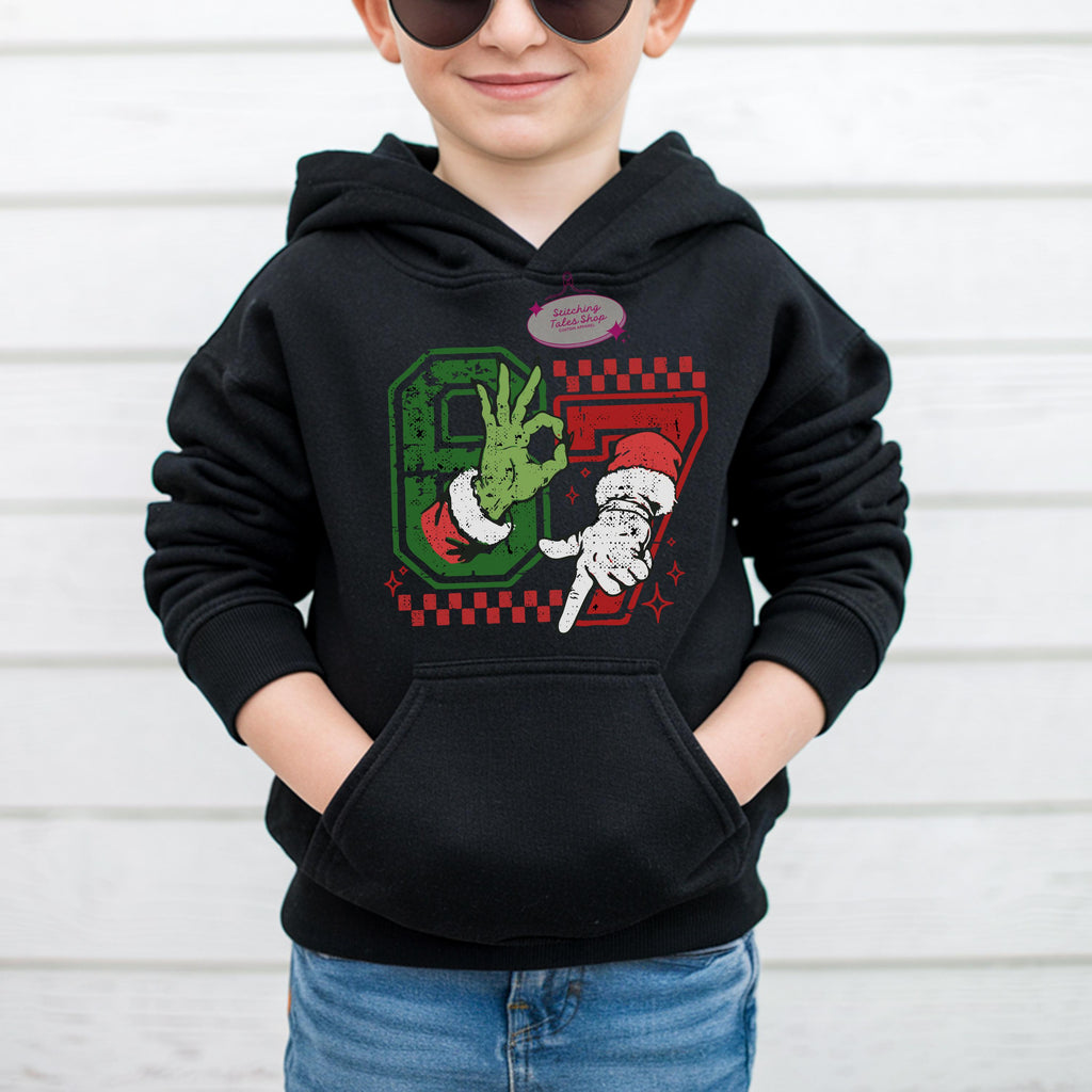 Kids Christmas Hoodie, "67" Holiday Sweatshirt, Festive Youth Top