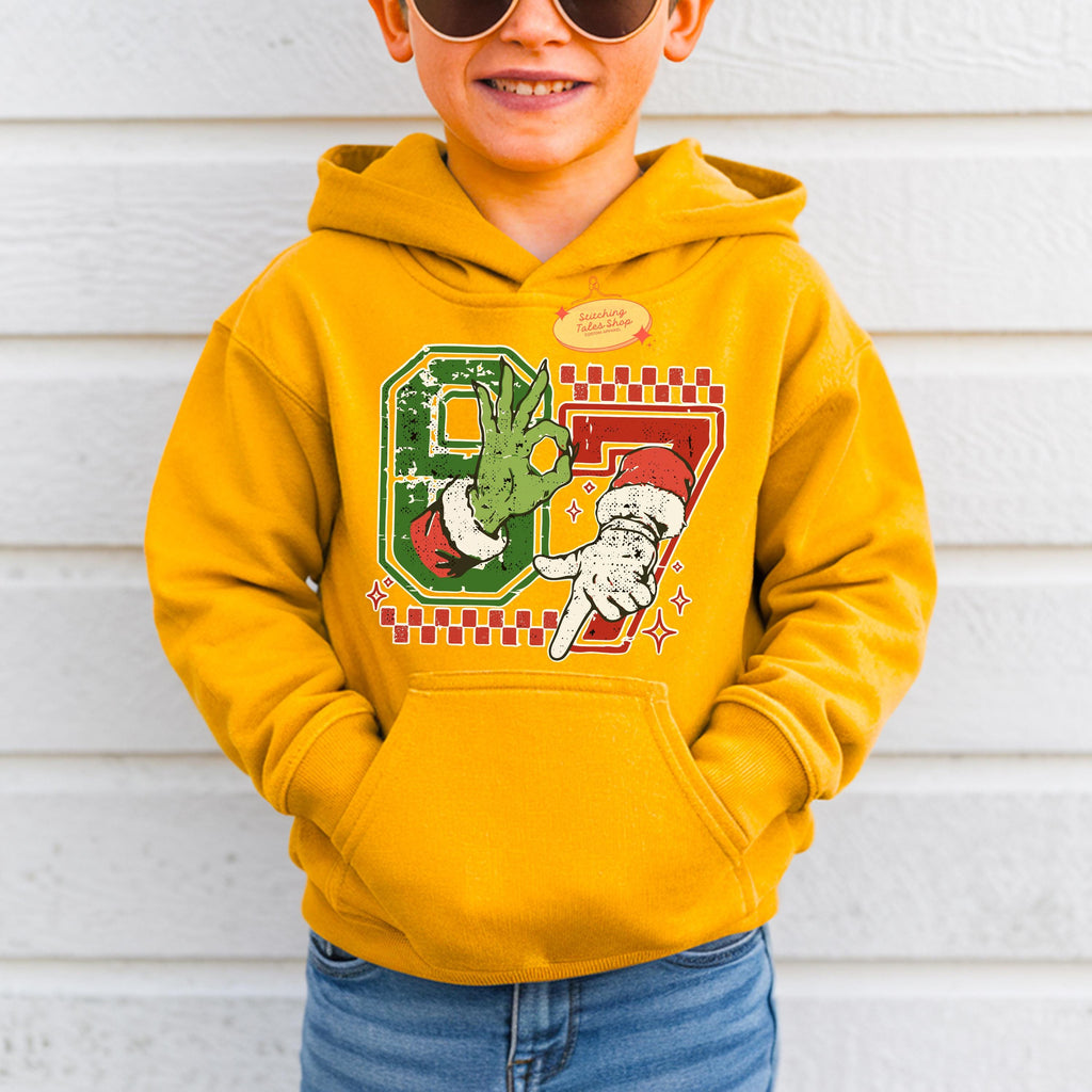 Kids Christmas Hoodie, "67" Holiday Sweatshirt, Festive Youth Top