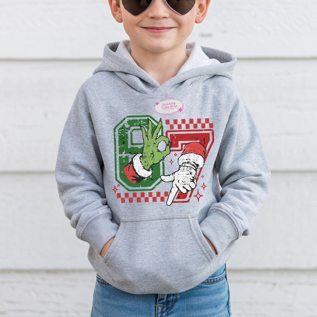 Kids Christmas Hoodie, "67" Holiday Sweatshirt, Festive Youth Top