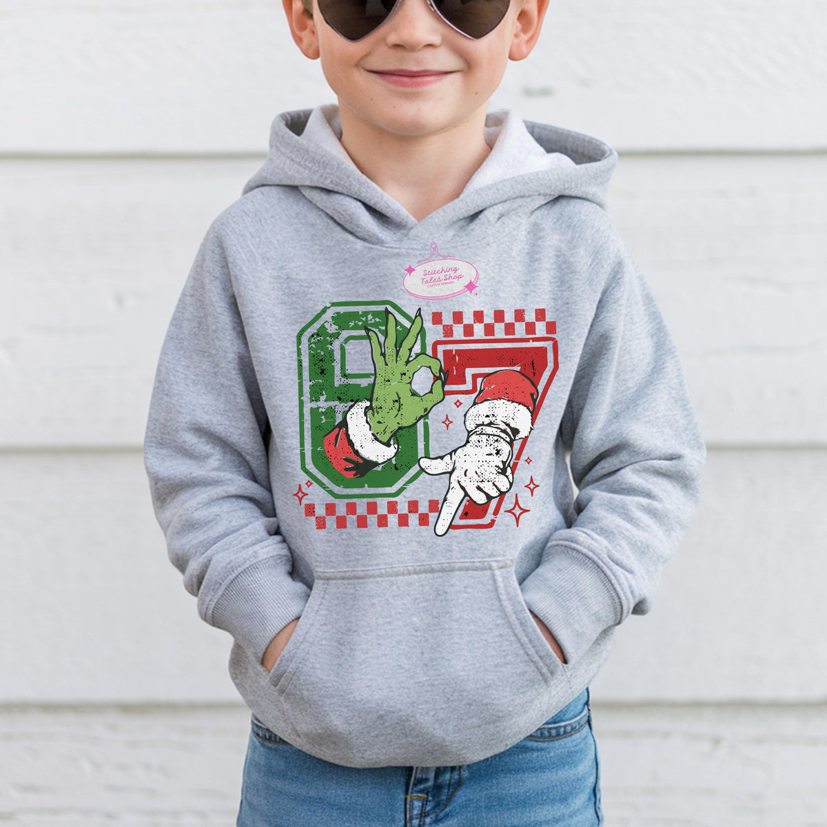 Kids Christmas Hoodie, "67" Holiday Sweatshirt, Festive Youth Top