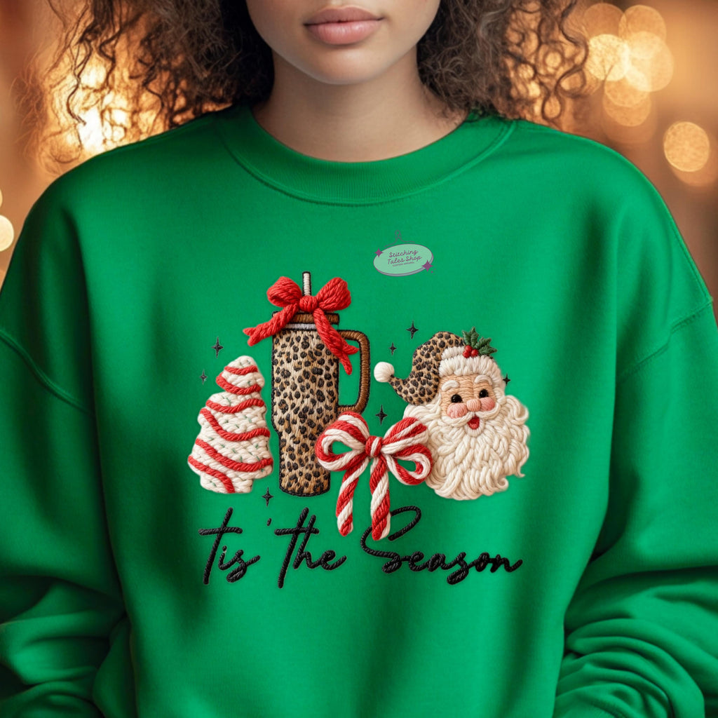 Tis the Season Sweater, Faux Yarn Christmas Hoodie, Cozy Holiday Sweatshirt, Cute Santa Coffee Sweater, Festive Winter Hoodie