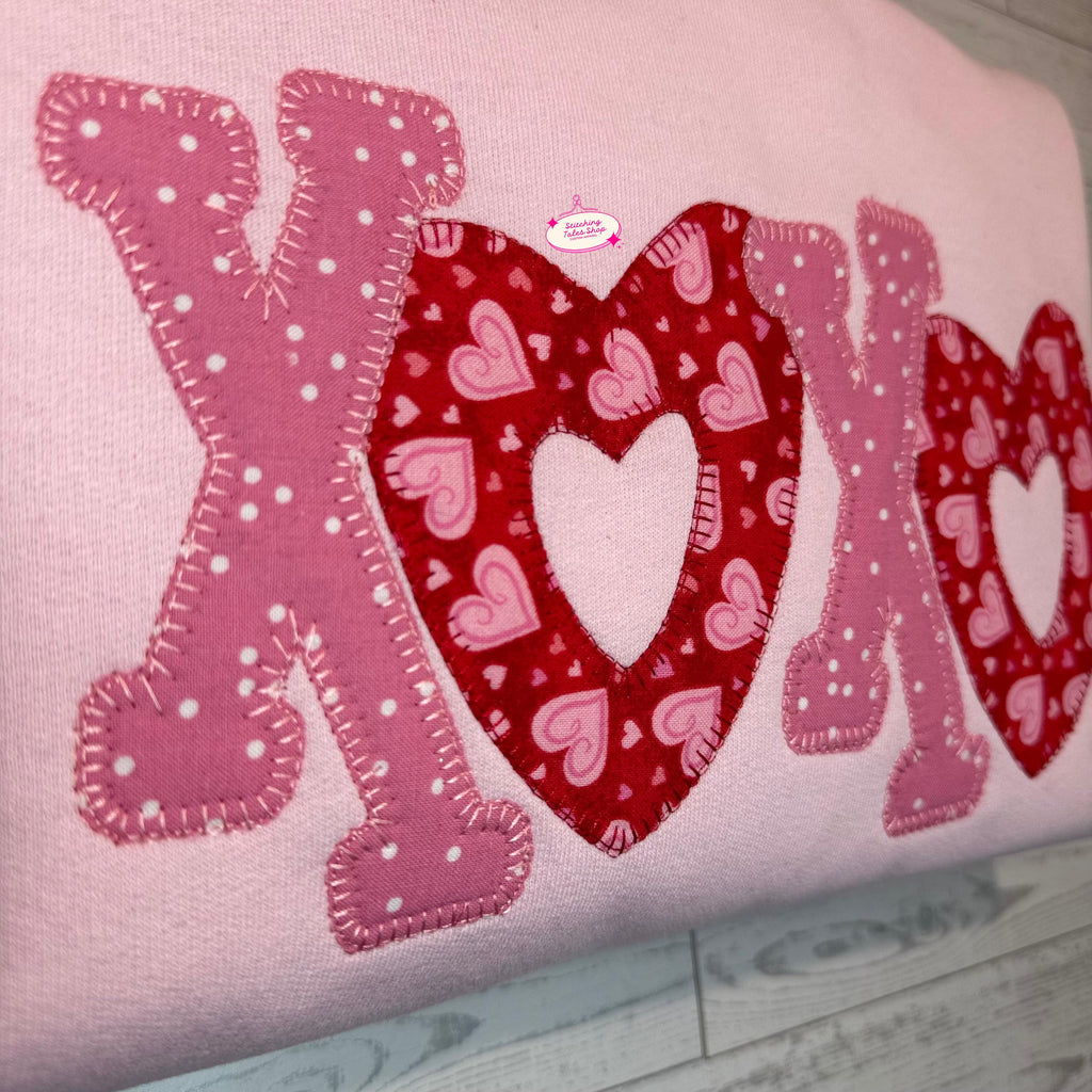 XOXO Embroidered Heart Crewneck Sweatshirt, Valentine's Day Gift