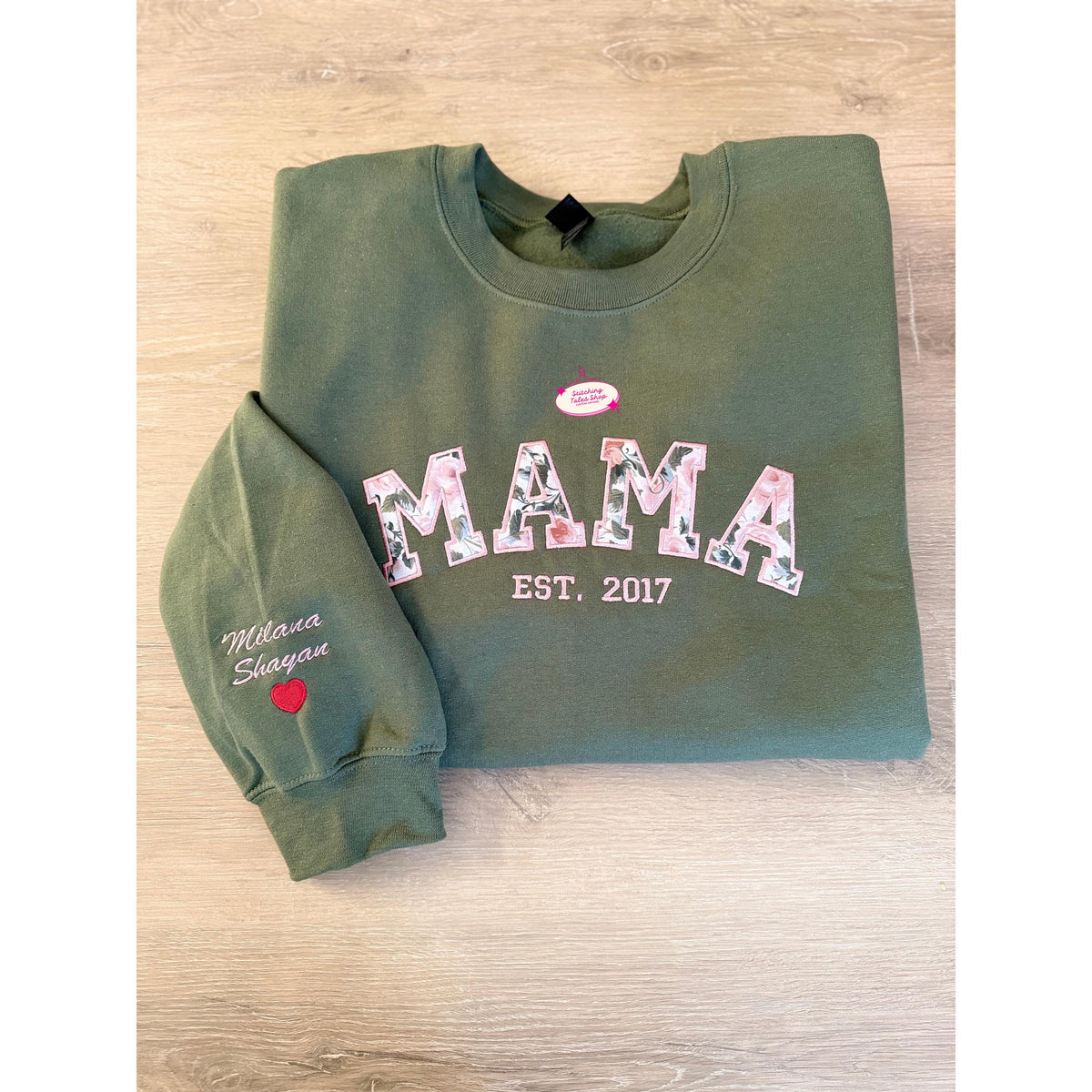 Embroidered Mama Hoodie, Floral Applique, Custom Est. Year, Personalized Mom Gift