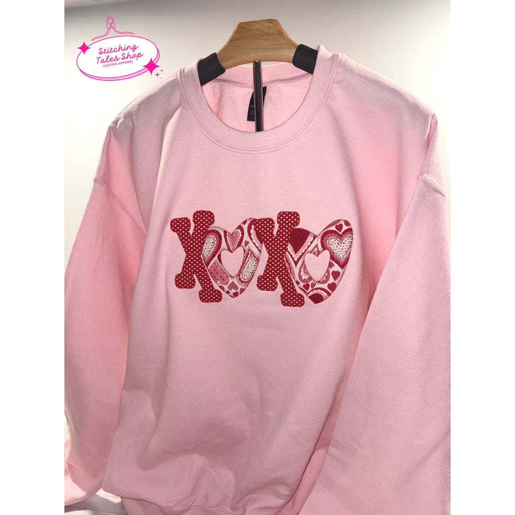 XOXO Embroidered Heart Crewneck Sweatshirt, Valentine's Day Gift