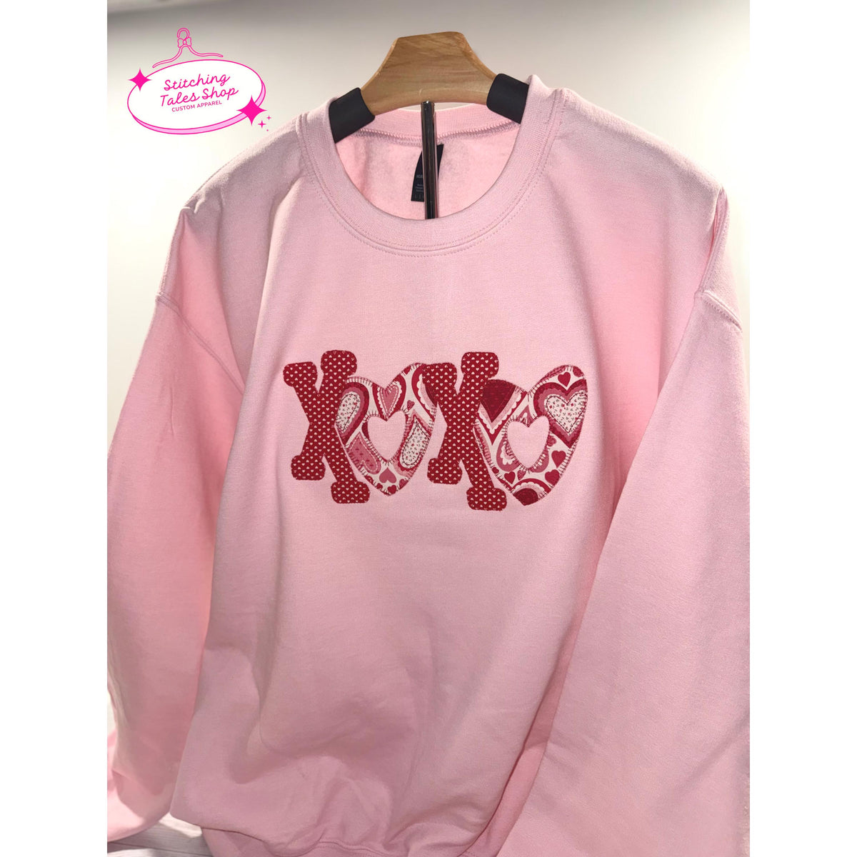 XOXO Embroidered Heart Crewneck Sweatshirt, Valentine's Day Gift
