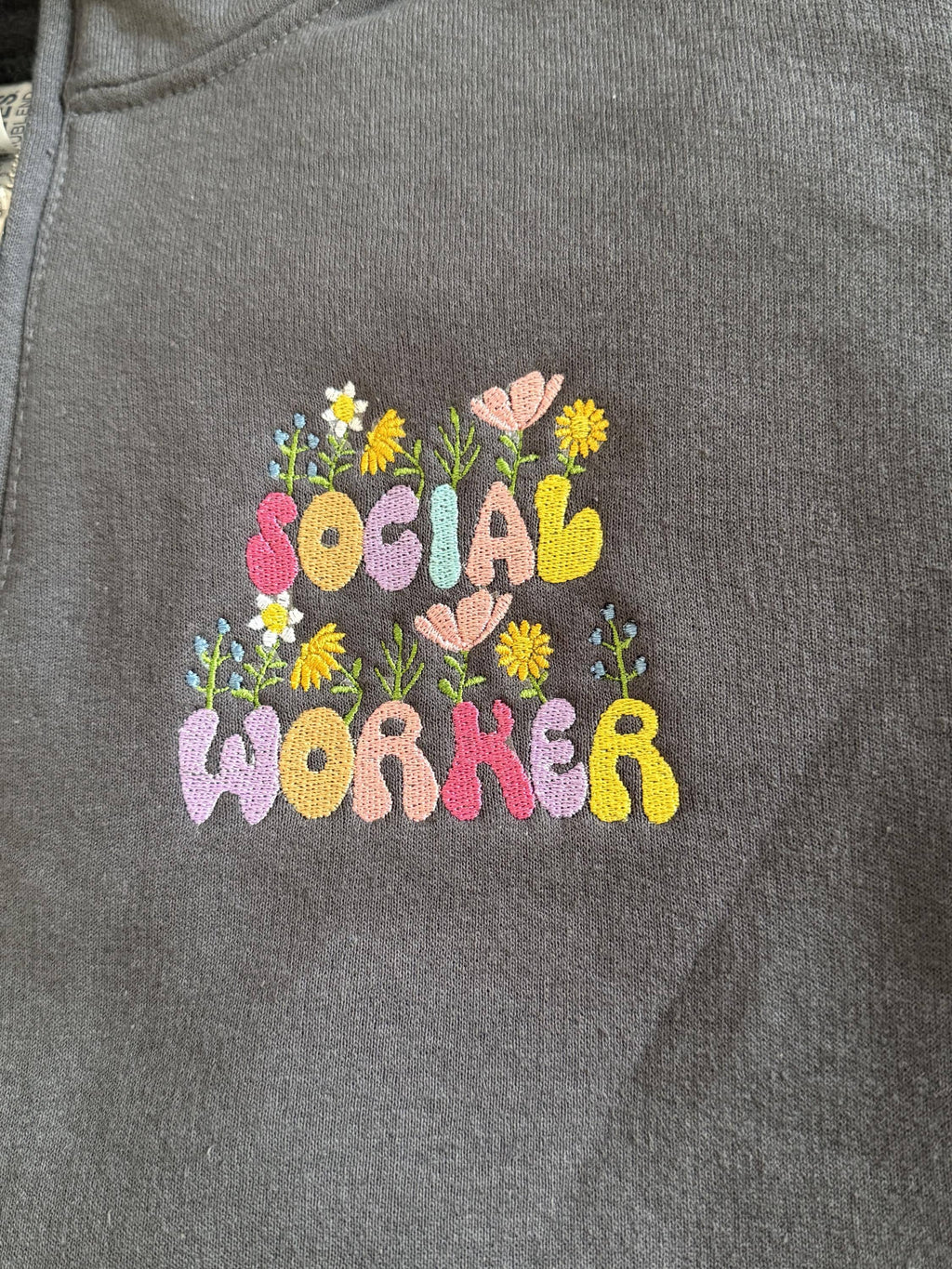 Embroidered Social Worker Quarter Zip Sweatshirt