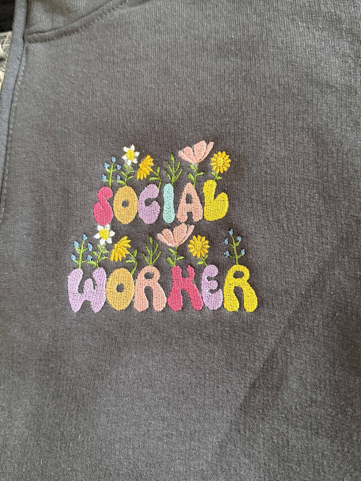 Embroidered Social Worker Quarter Zip Sweatshirt