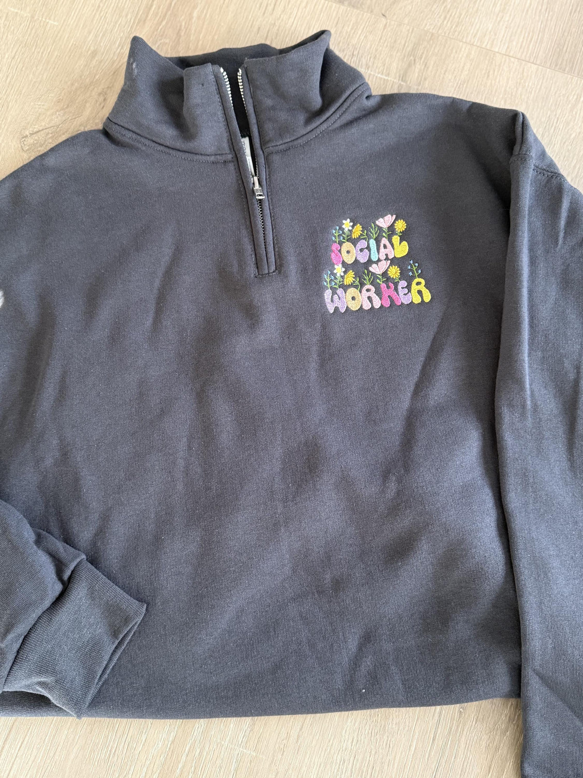 Embroidered Social Worker Quarter Zip Sweatshirt