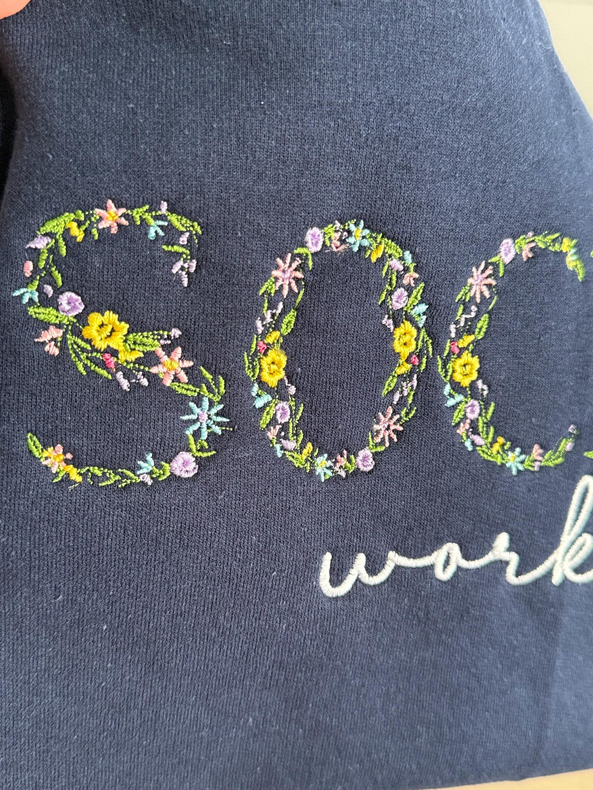 Embroidered Floral Social Worker Sweatshirt