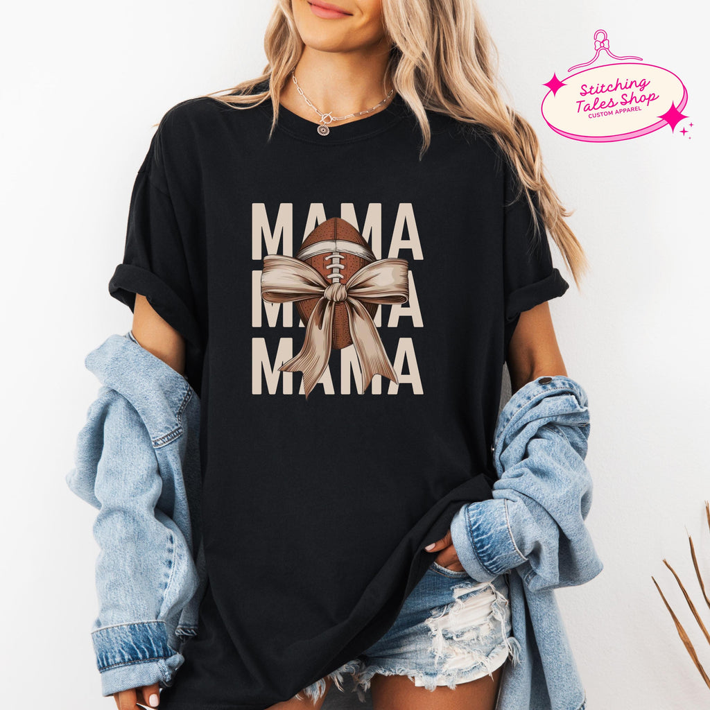 Football Mama Shirt, Game Day Comfort Colors 1717 Tee, Bow Design