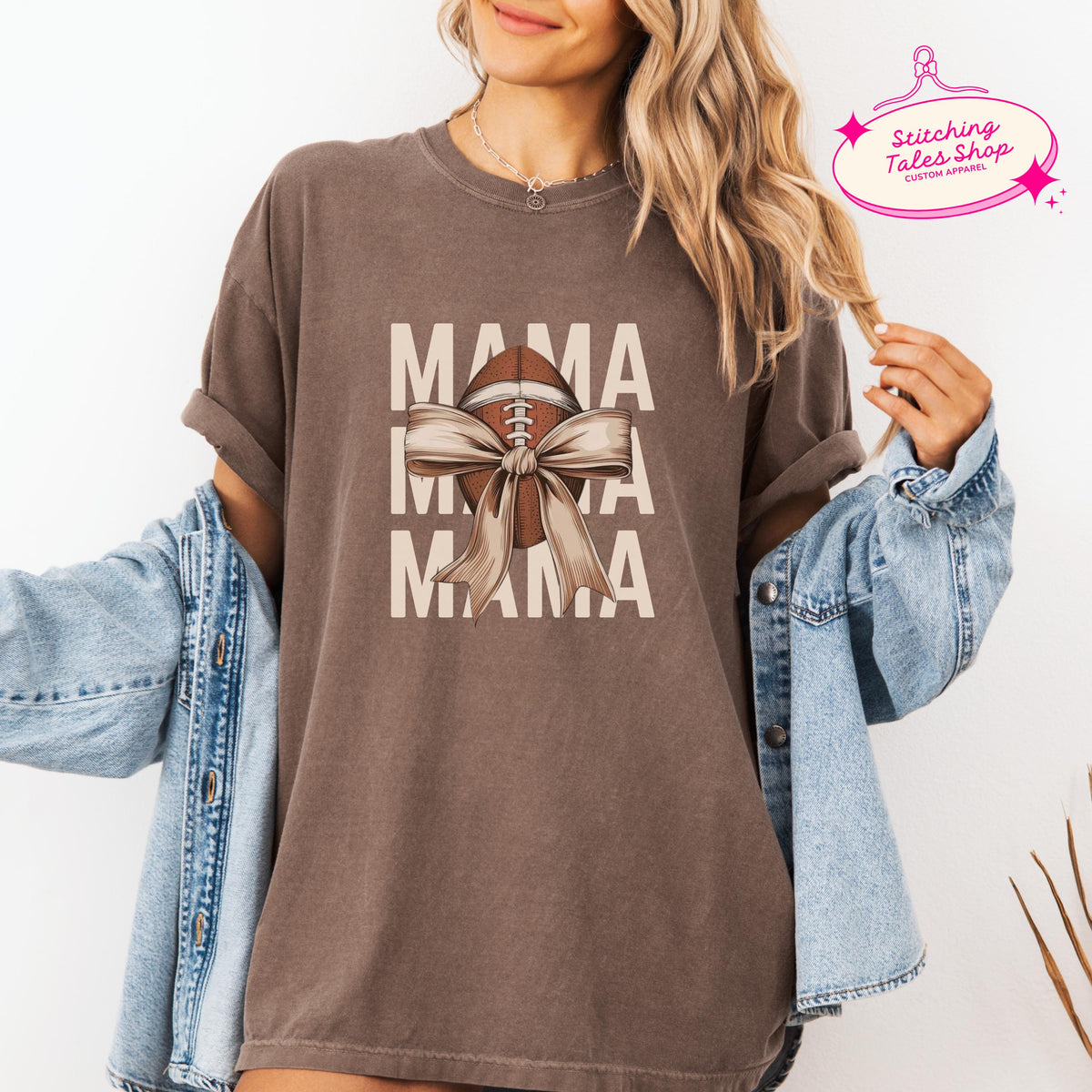 Football Mama Shirt, Game Day Comfort Colors 1717 Tee, Bow Design