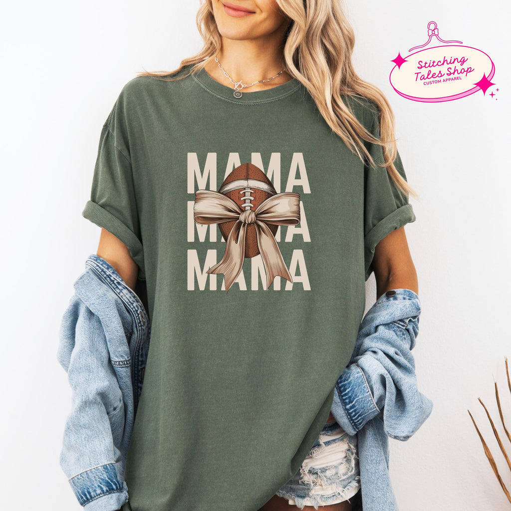 Football Mama Shirt, Game Day Comfort Colors 1717 Tee, Bow Design