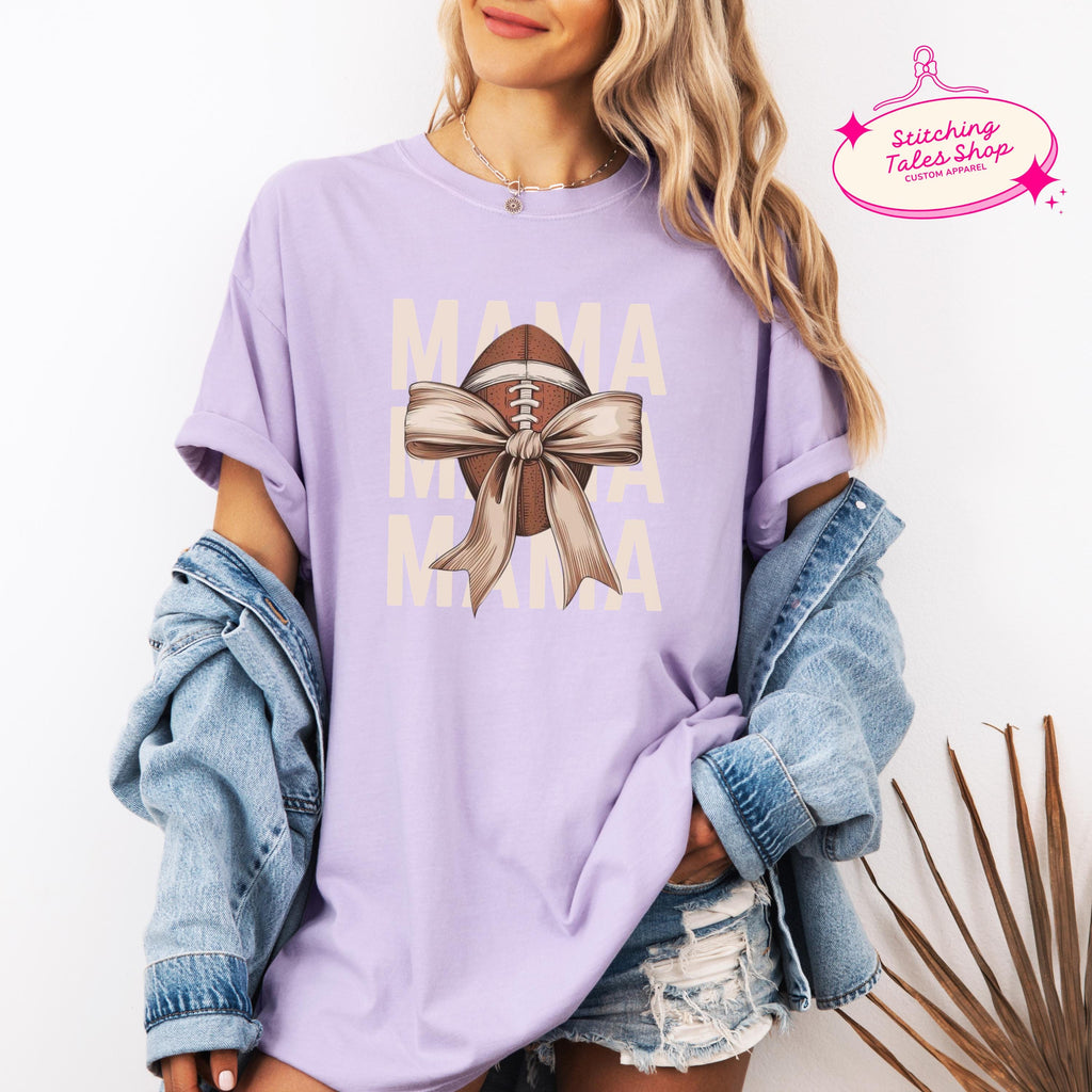 Football Mama Shirt, Game Day Comfort Colors 1717 Tee, Bow Design