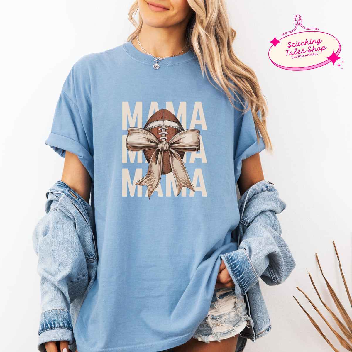 Football Mama Shirt, Game Day Comfort Colors 1717 Tee, Bow Design