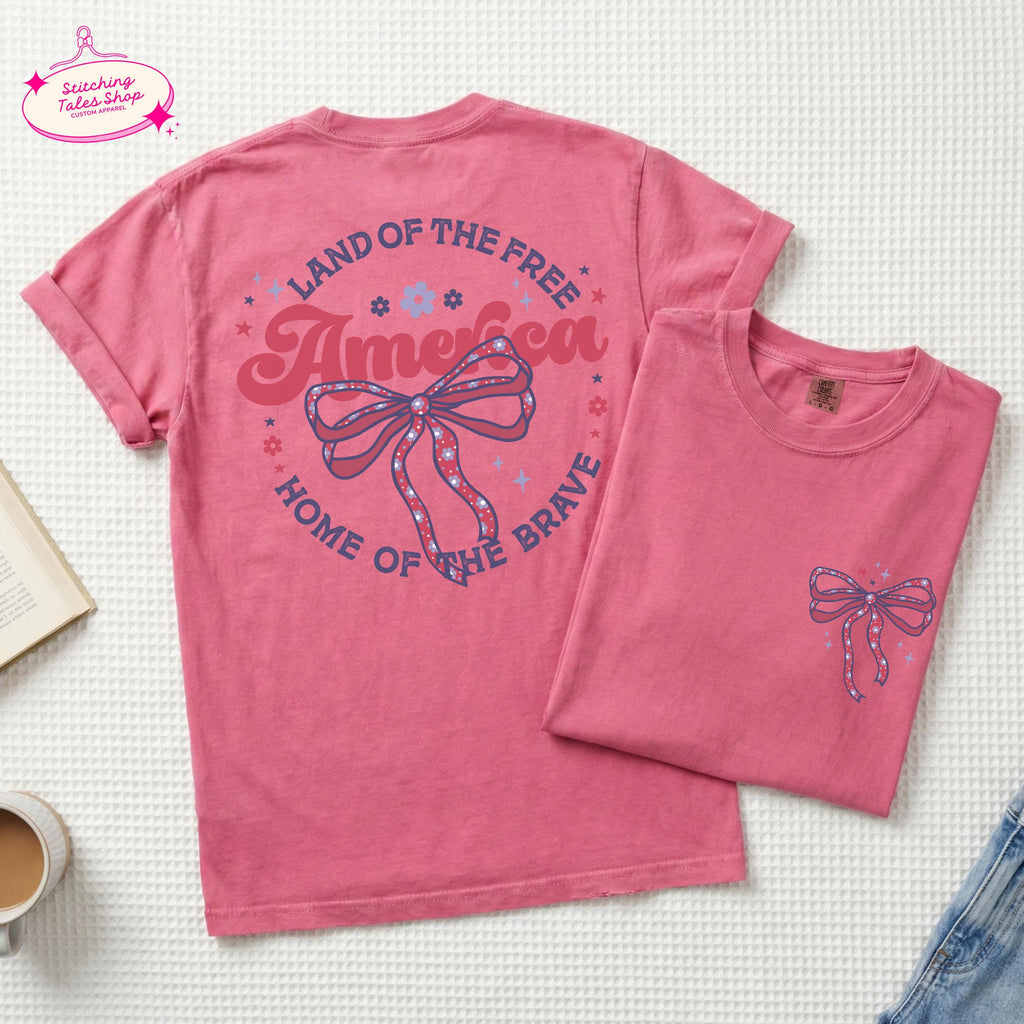 Coquette America Bow Graphic Tee, Comfort Colors 1717 Patriotic Shirt