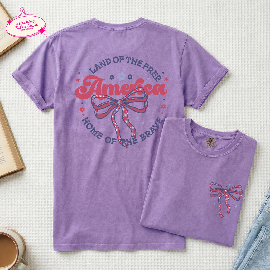 Coquette America Bow Graphic Tee, Comfort Colors 1717 Patriotic Shirt