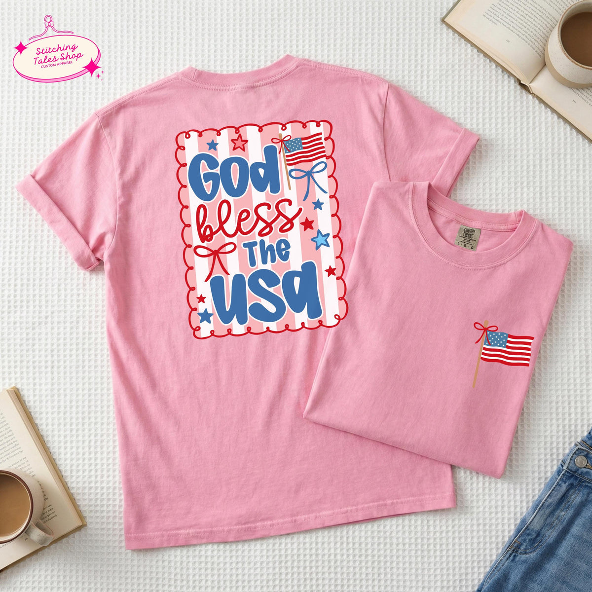 God Bless USA Shirt, Patriotic Christian Tee, Comfort Colors 1717, Faith Graphic Tee