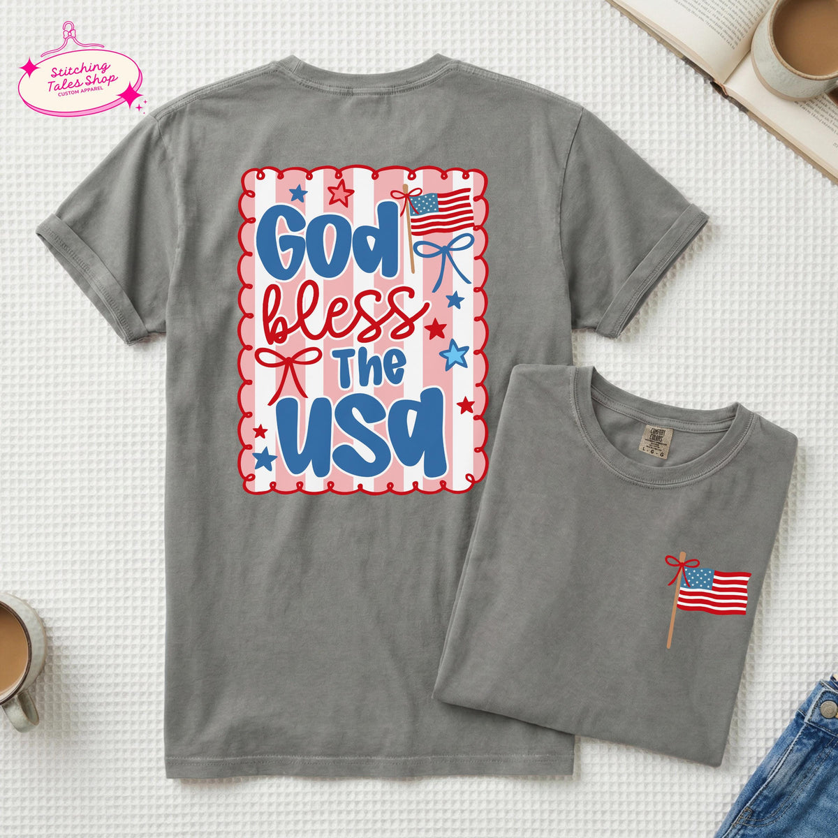 God Bless USA Shirt, Patriotic Christian Tee, Comfort Colors 1717, Faith Graphic Tee