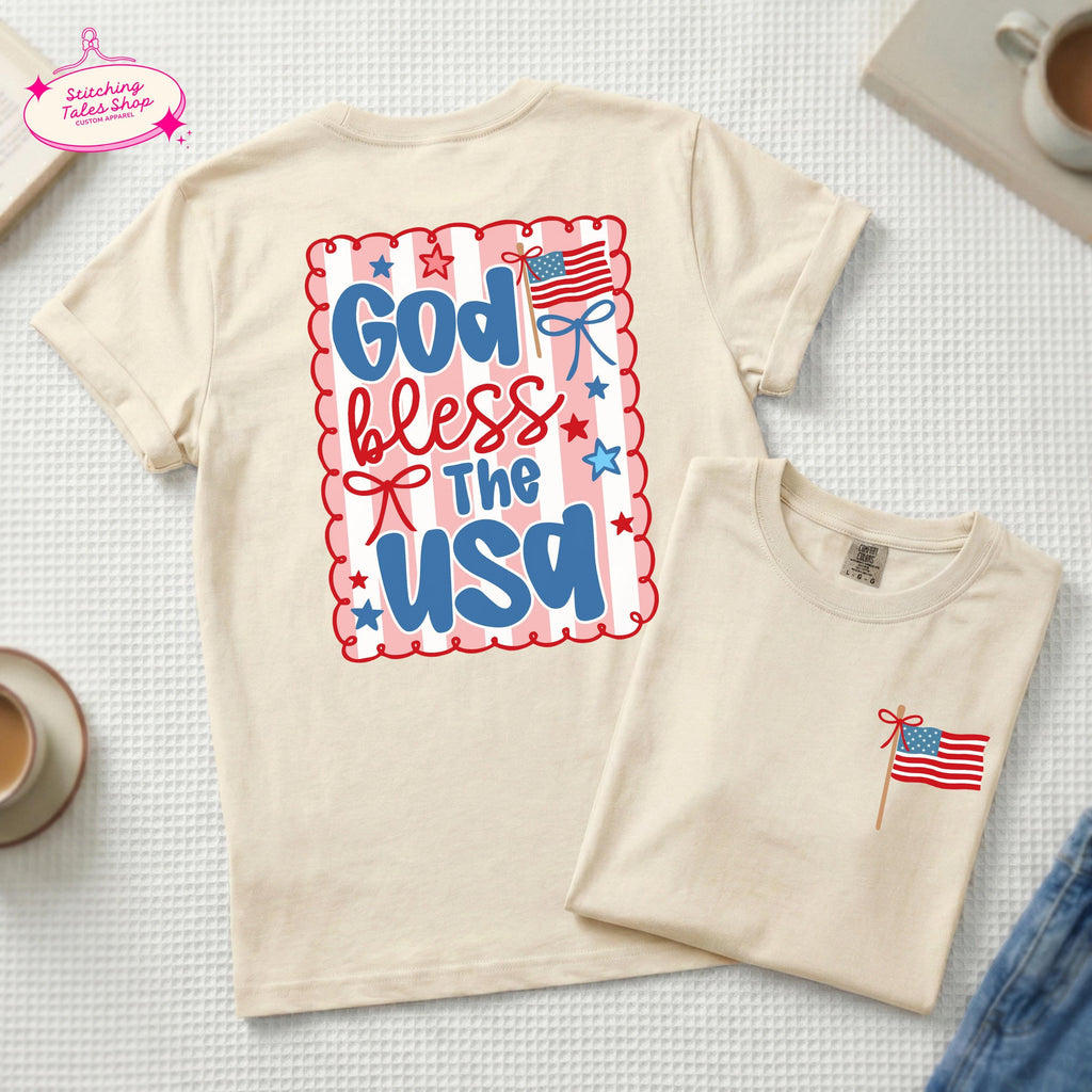 God Bless USA Shirt, Patriotic Christian Tee, Comfort Colors 1717, Faith Graphic Tee