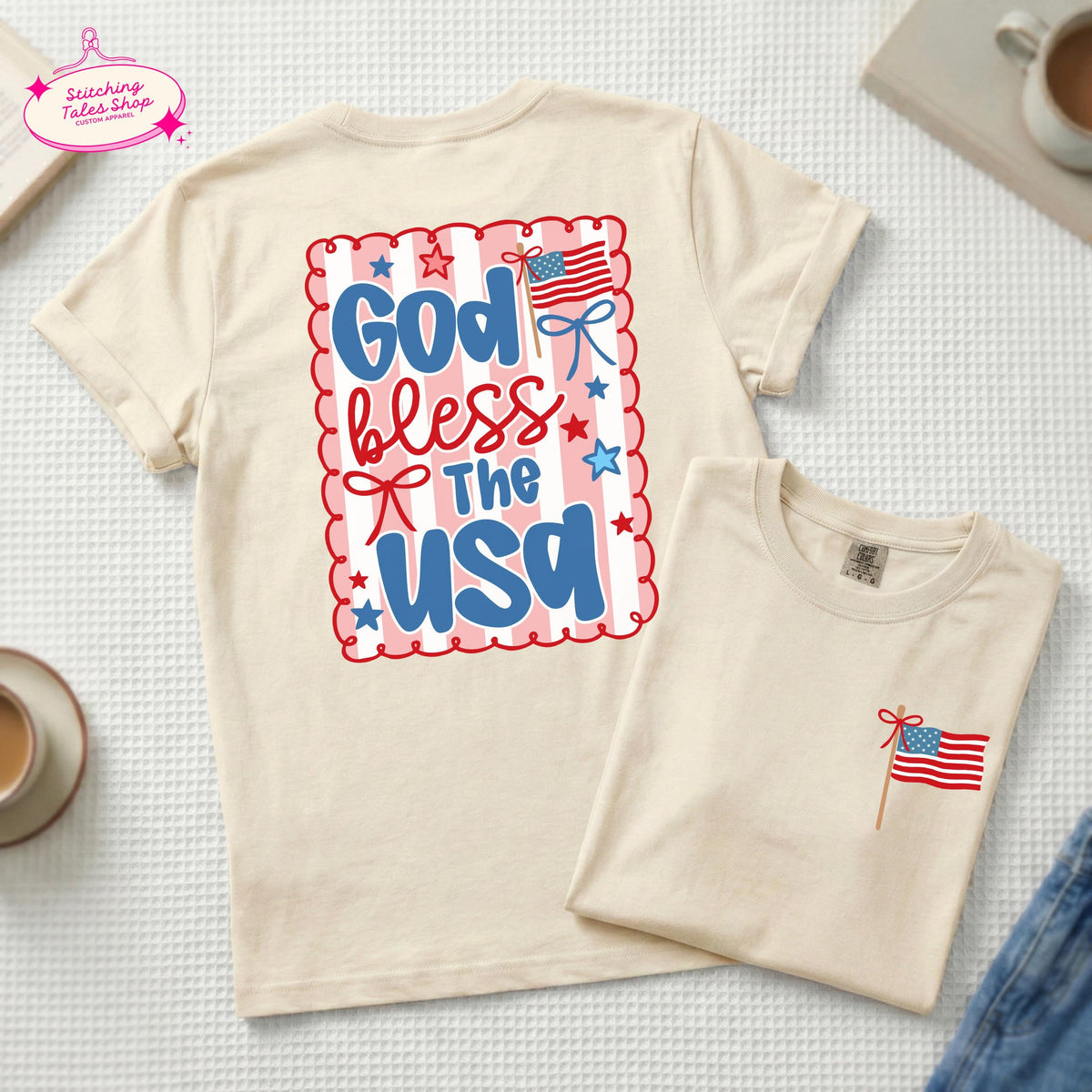 God Bless USA Shirt, Patriotic Christian Tee, Comfort Colors 1717, Faith Graphic Tee