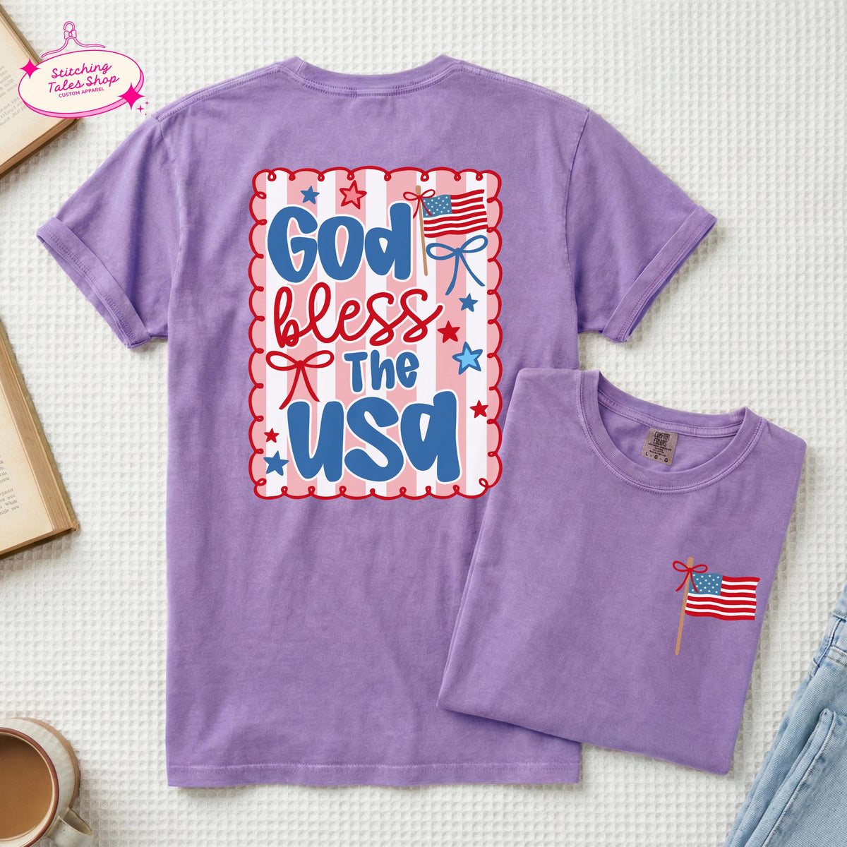 God Bless USA Shirt, Patriotic Christian Tee, Comfort Colors 1717, Faith Graphic Tee