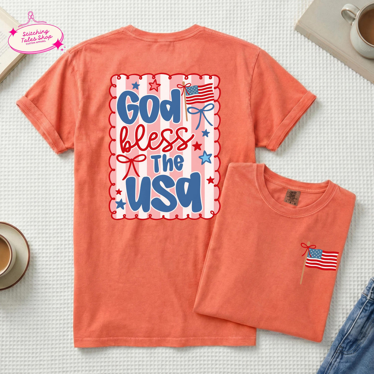 God Bless USA Shirt, Patriotic Christian Tee, Comfort Colors 1717, Faith Graphic Tee