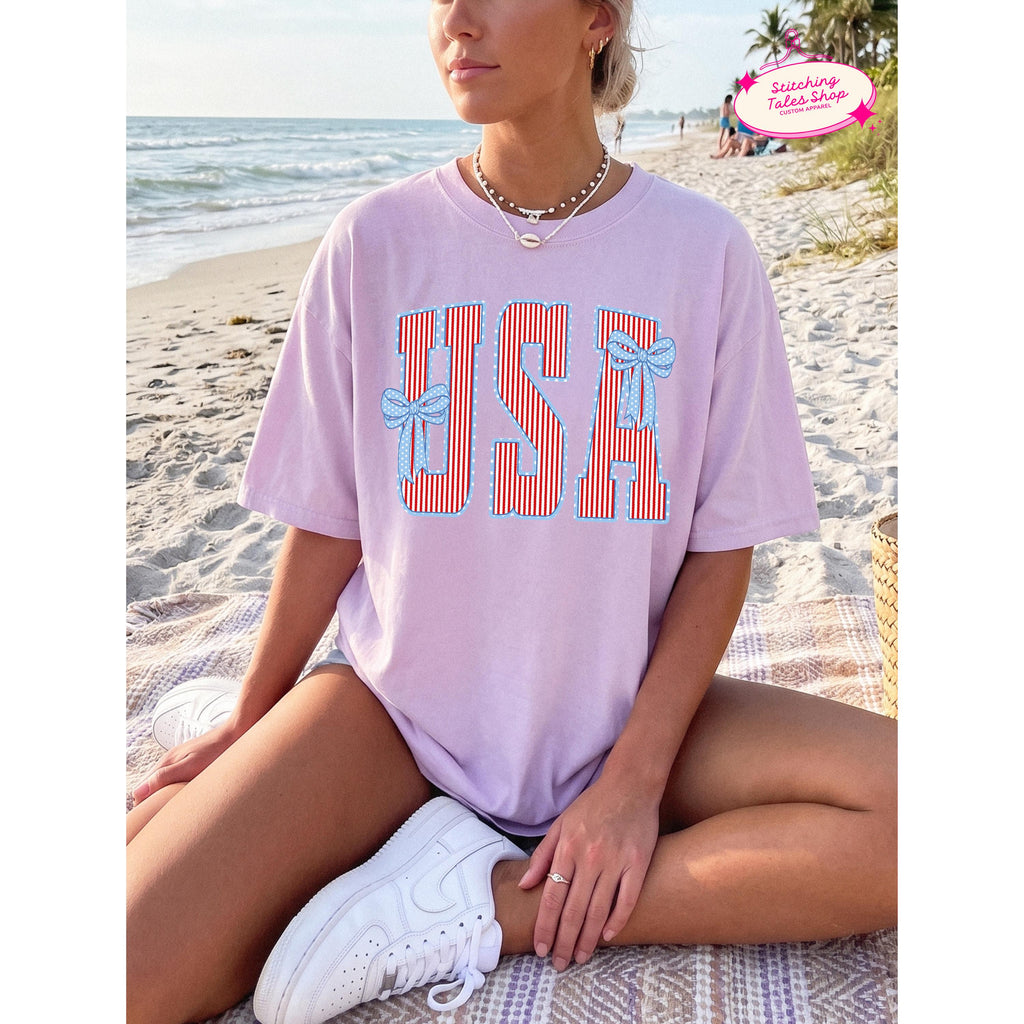 USA Bow Shirt, Patriotic Comfort Colors 1717 Tee, Summer Graphic Apparel