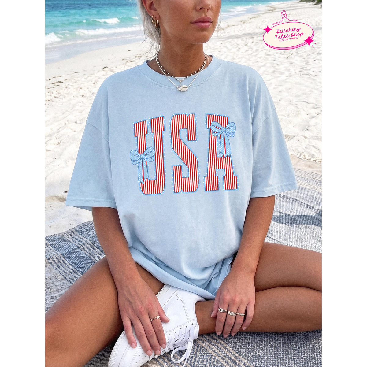 USA Bow Shirt, Patriotic Comfort Colors 1717 Tee, Summer Graphic Apparel