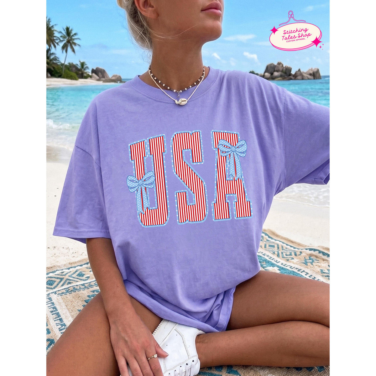 USA Bow Shirt, Patriotic Comfort Colors 1717 Tee, Summer Graphic Apparel