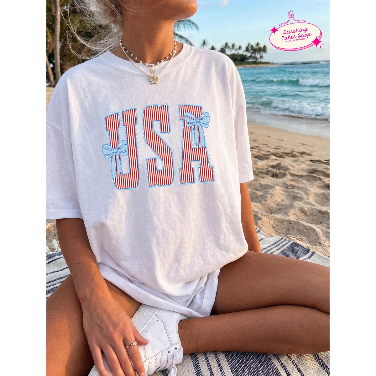 USA Bow Shirt, Patriotic Comfort Colors 1717 Tee, Summer Graphic Apparel