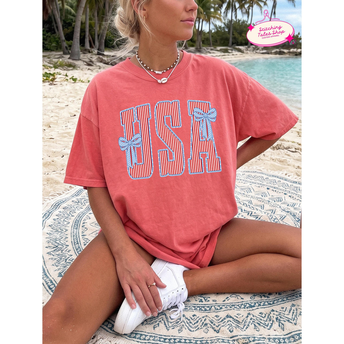 USA Bow Shirt, Patriotic Comfort Colors 1717 Tee, Summer Graphic Apparel