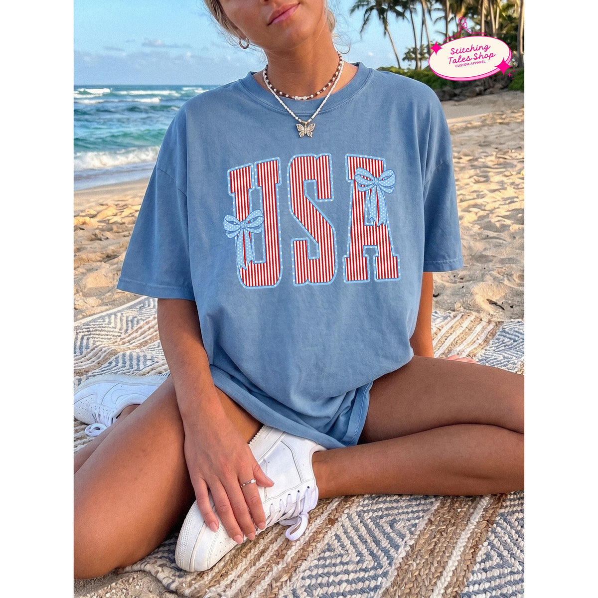 USA Bow Shirt, Patriotic Comfort Colors 1717 Tee, Summer Graphic Apparel