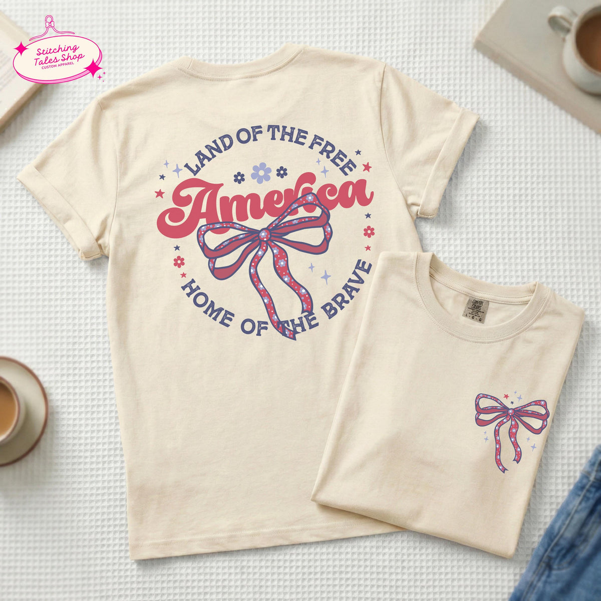 Coquette America Bow Graphic Tee, Comfort Colors 1717 Patriotic Shirt